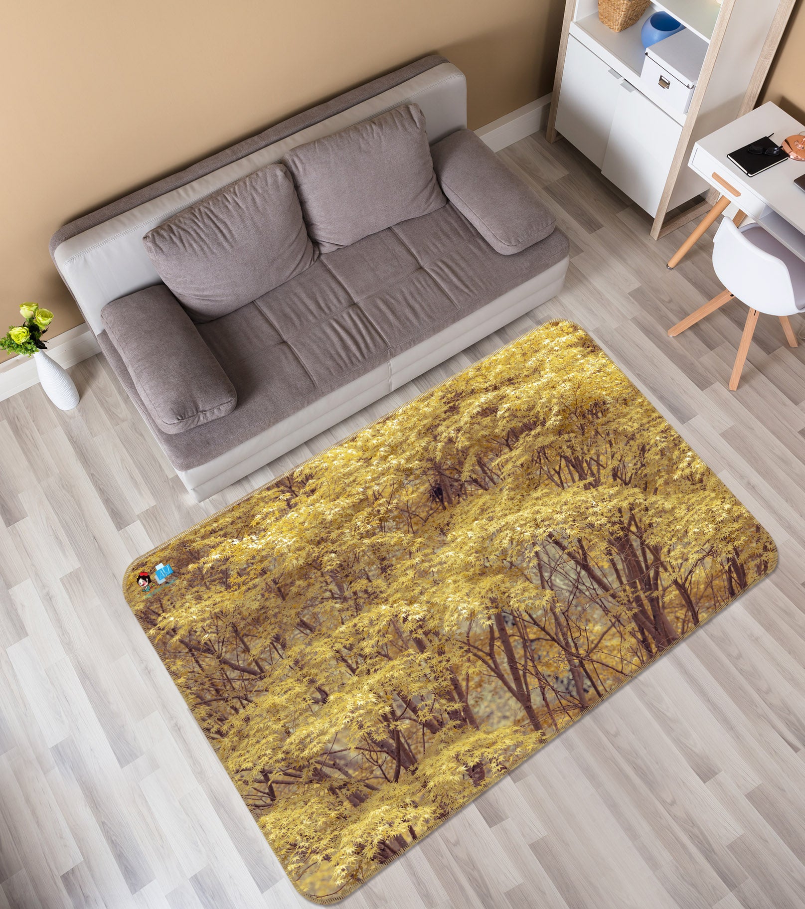 3D Yellow Leaves 6777 Assaf Frank Rug Non Slip Rug Mat