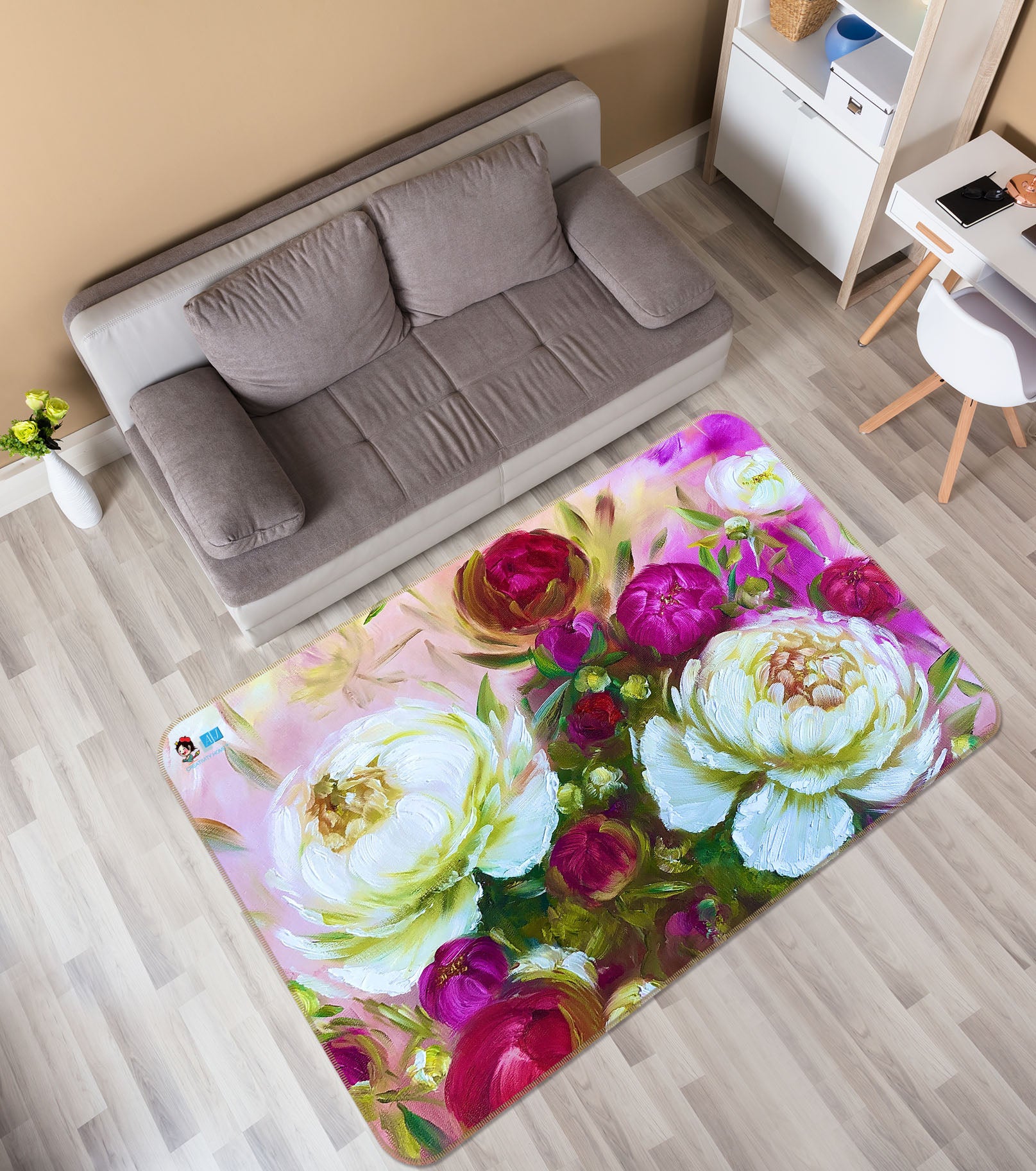 3D Rose Red Flower 1257 Skromova Marina Rug Non Slip Rug Mat