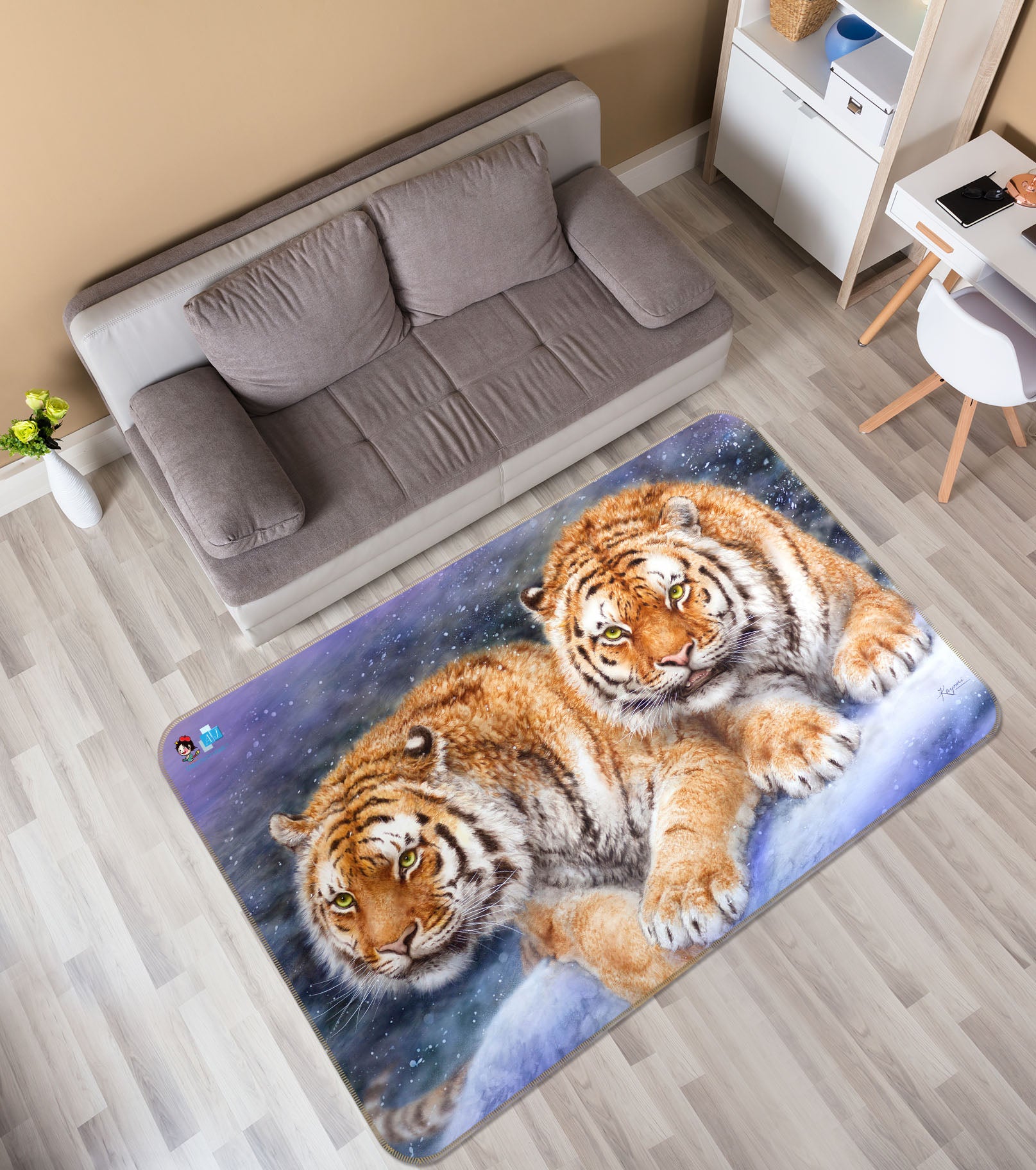 3D Snow Tiger 5642 Kayomi Harai Rug Non Slip Rug Mat