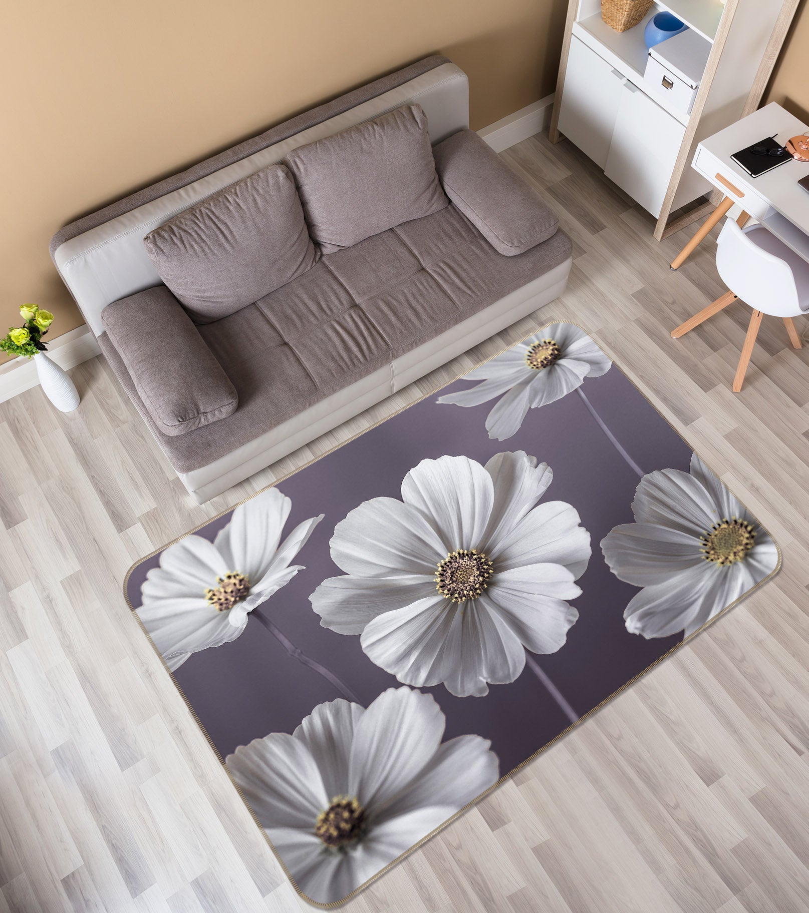 3D White Flowers 83203 Assaf Frank Rug Non Slip Rug Mat