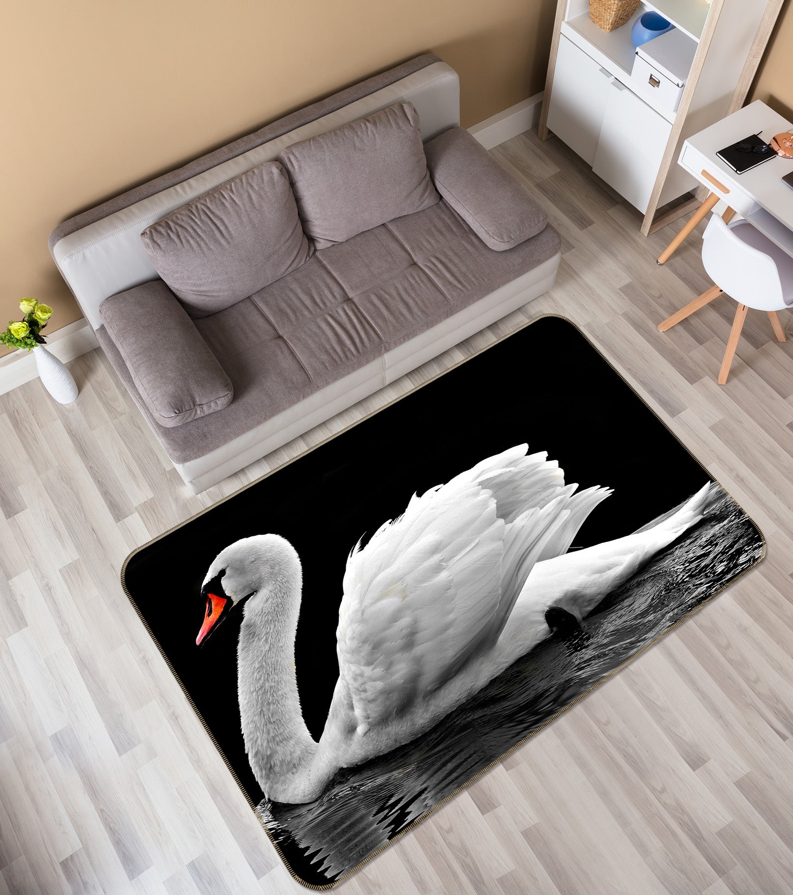 3D White Swan 69023 Animal Non Slip Rug Mat