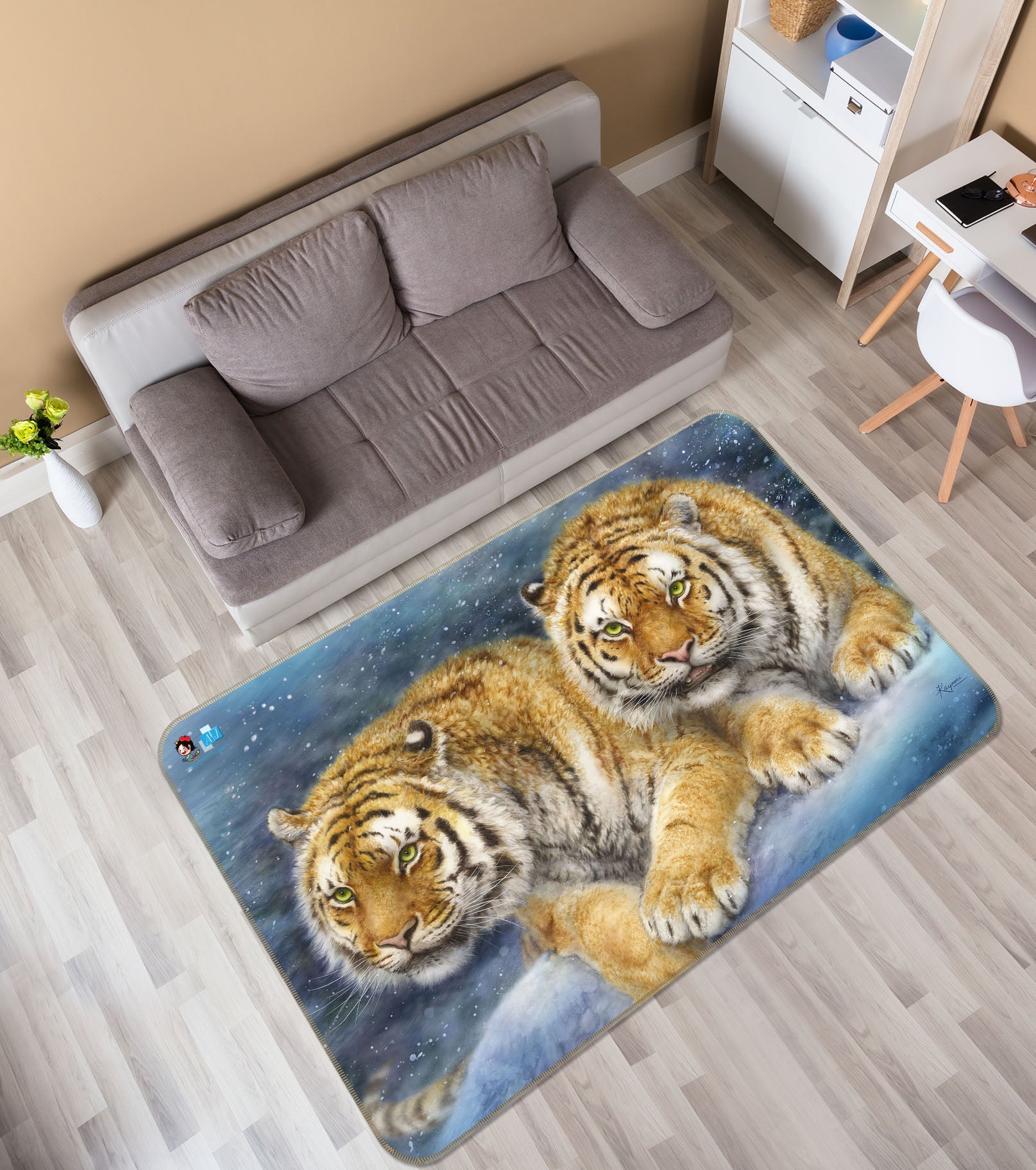 3D Snow Animal Tiger 5658 Kayomi Harai Rug Non Slip Rug Mat