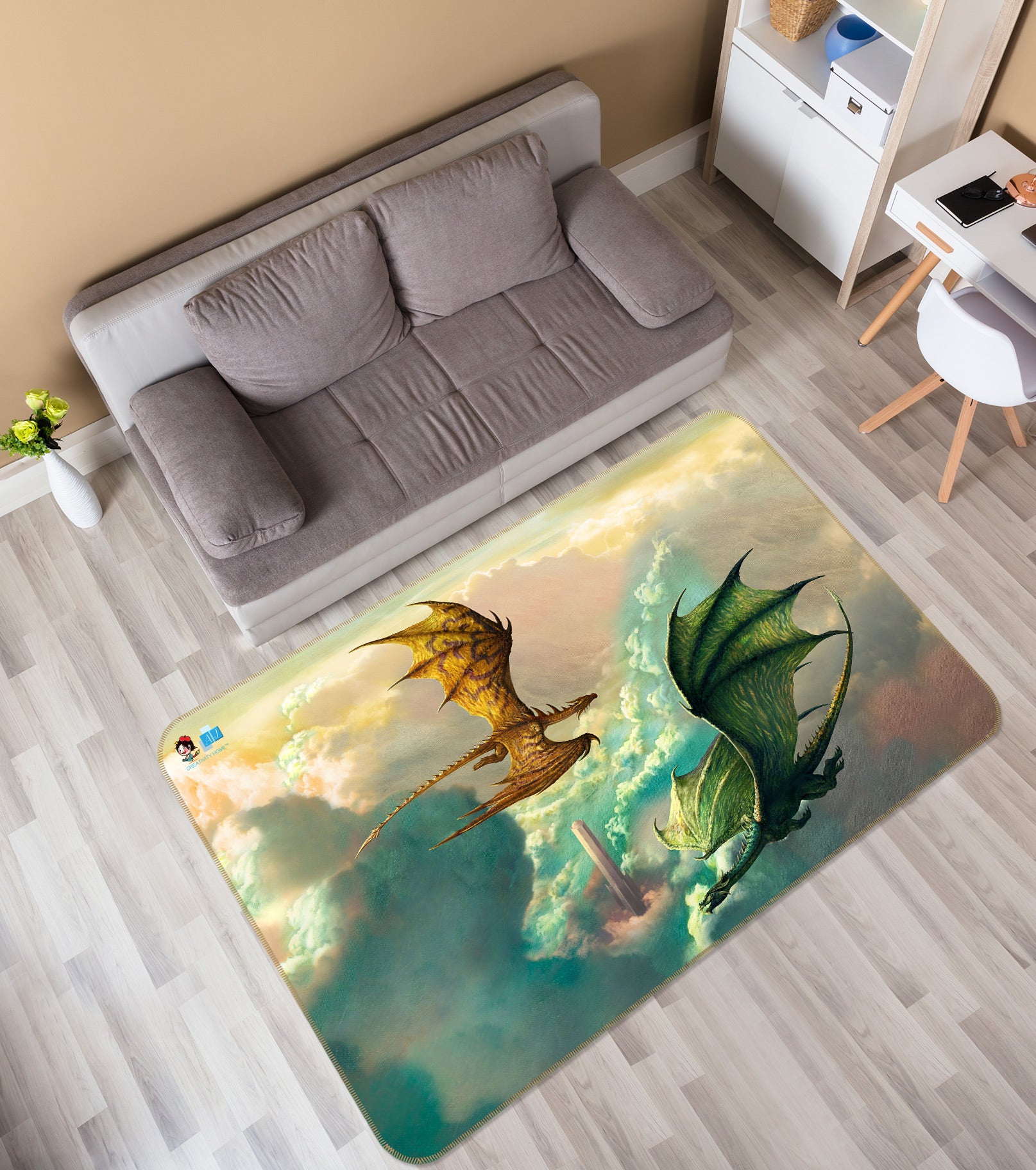 3D Dragon Cloud 5178 Ciruelo Rug Non Slip Rug Mat