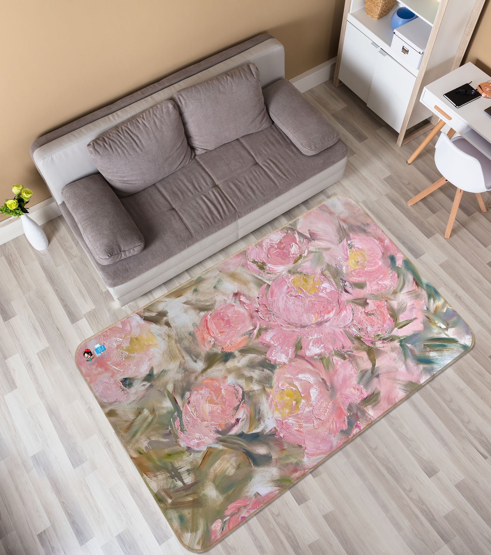 3D Painted Pink Flowers 4102 Skromova Marina Rug Non Slip Rug Mat