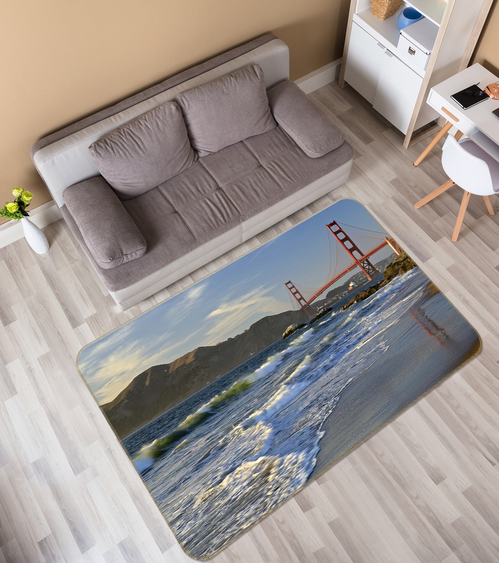 3D Golden Gate Bridge Sunset 84060 Kathy Barefield Rug Non Slip Rug Mat