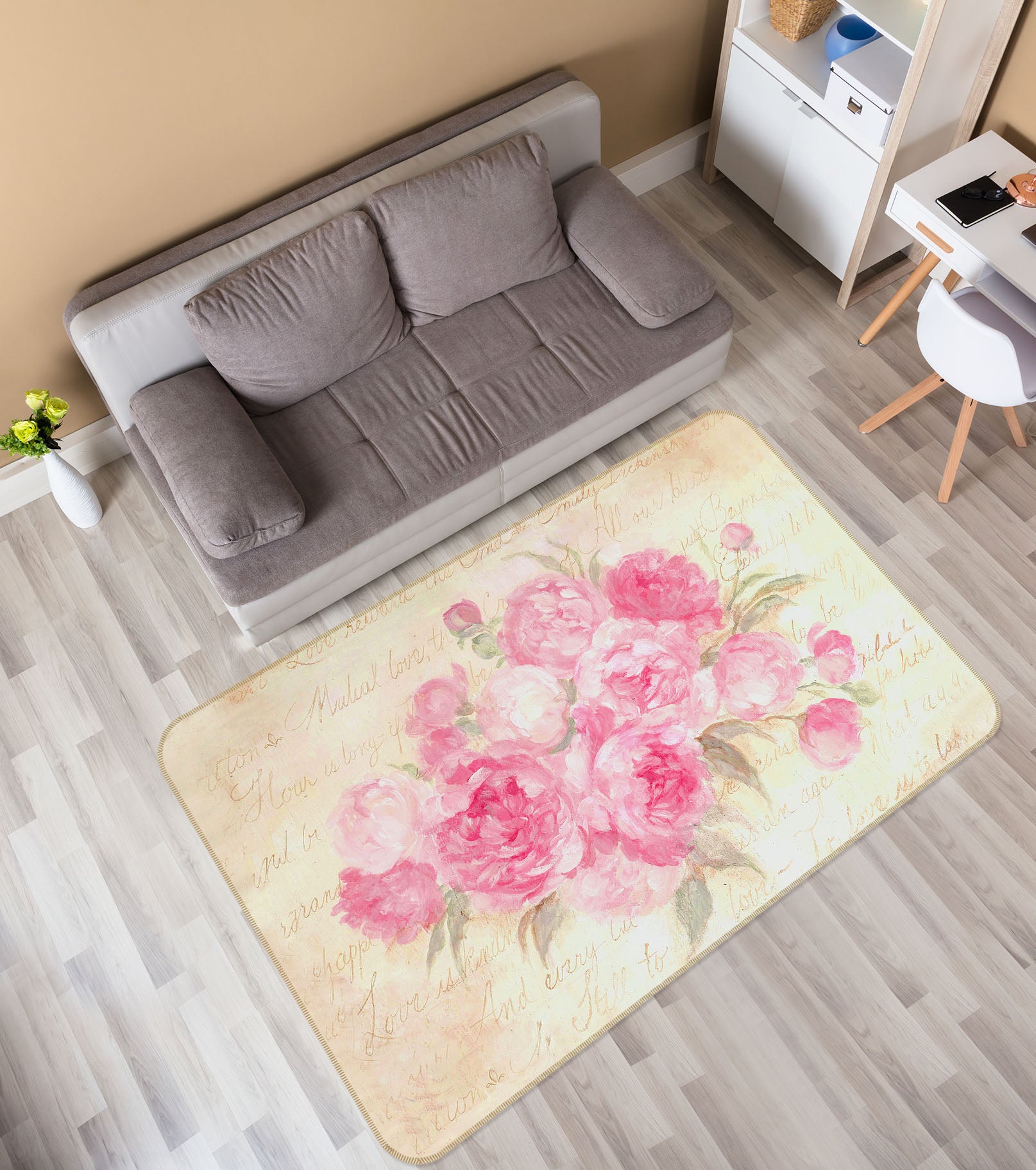 3D Pink Peony 1156 Debi Coules Rug Non Slip Rug Mat