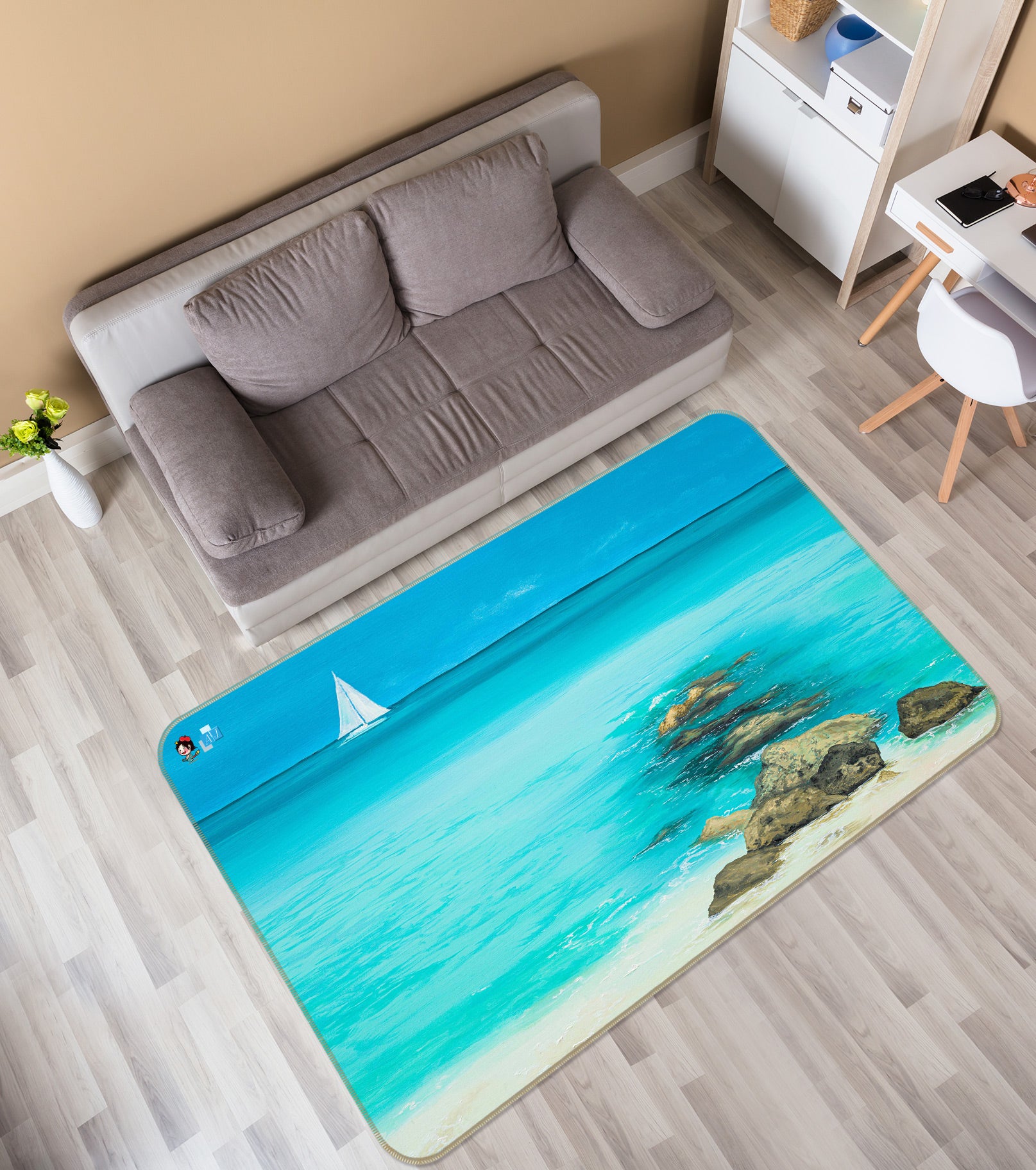 3D Blue Seawater 1883 Marina Zotova Rug Non Slip Rug Mat