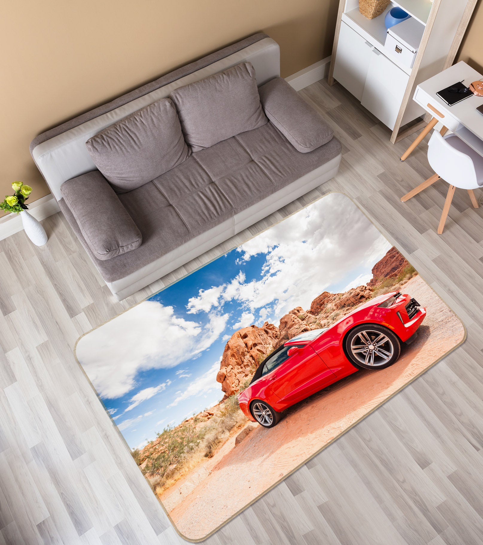 3D Stone Red Car 42098 Vehicle Non Slip Rug Mat