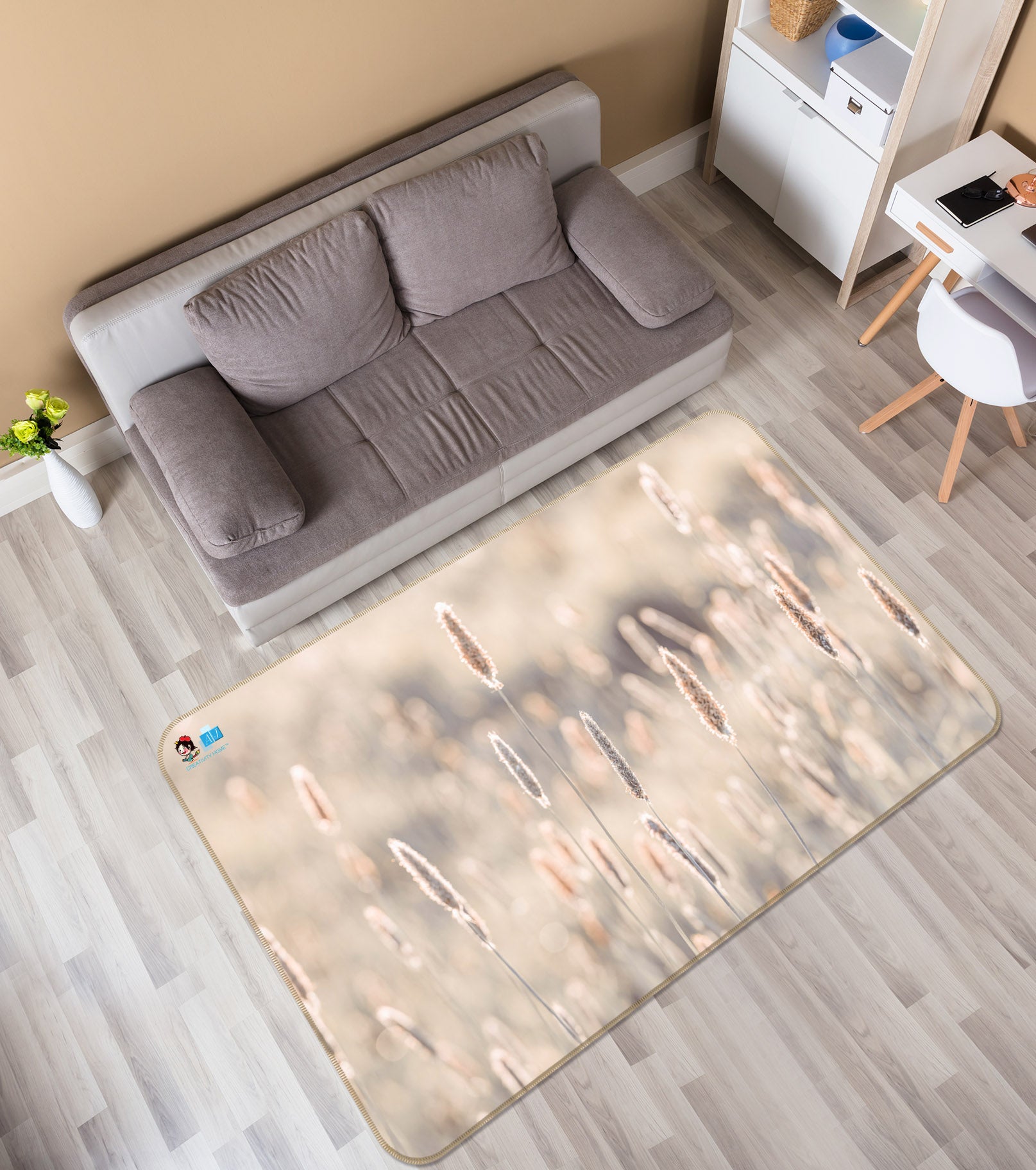 3D Gray Grass 6735 Assaf Frank Rug Non Slip Rug Mat