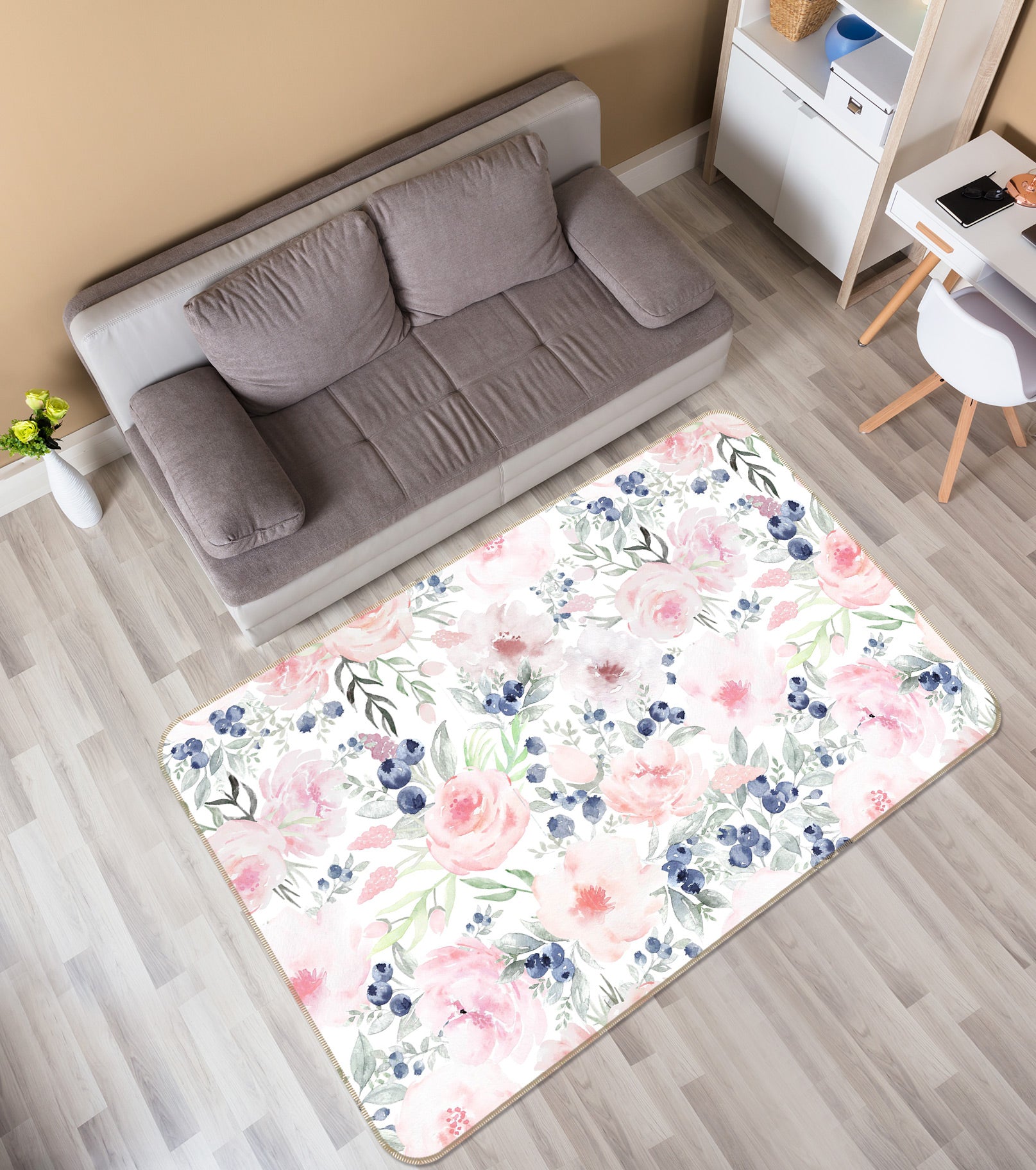 3D Blueberry Pink Flower 120 Uta Naumann Rug Non Slip Rug Mat