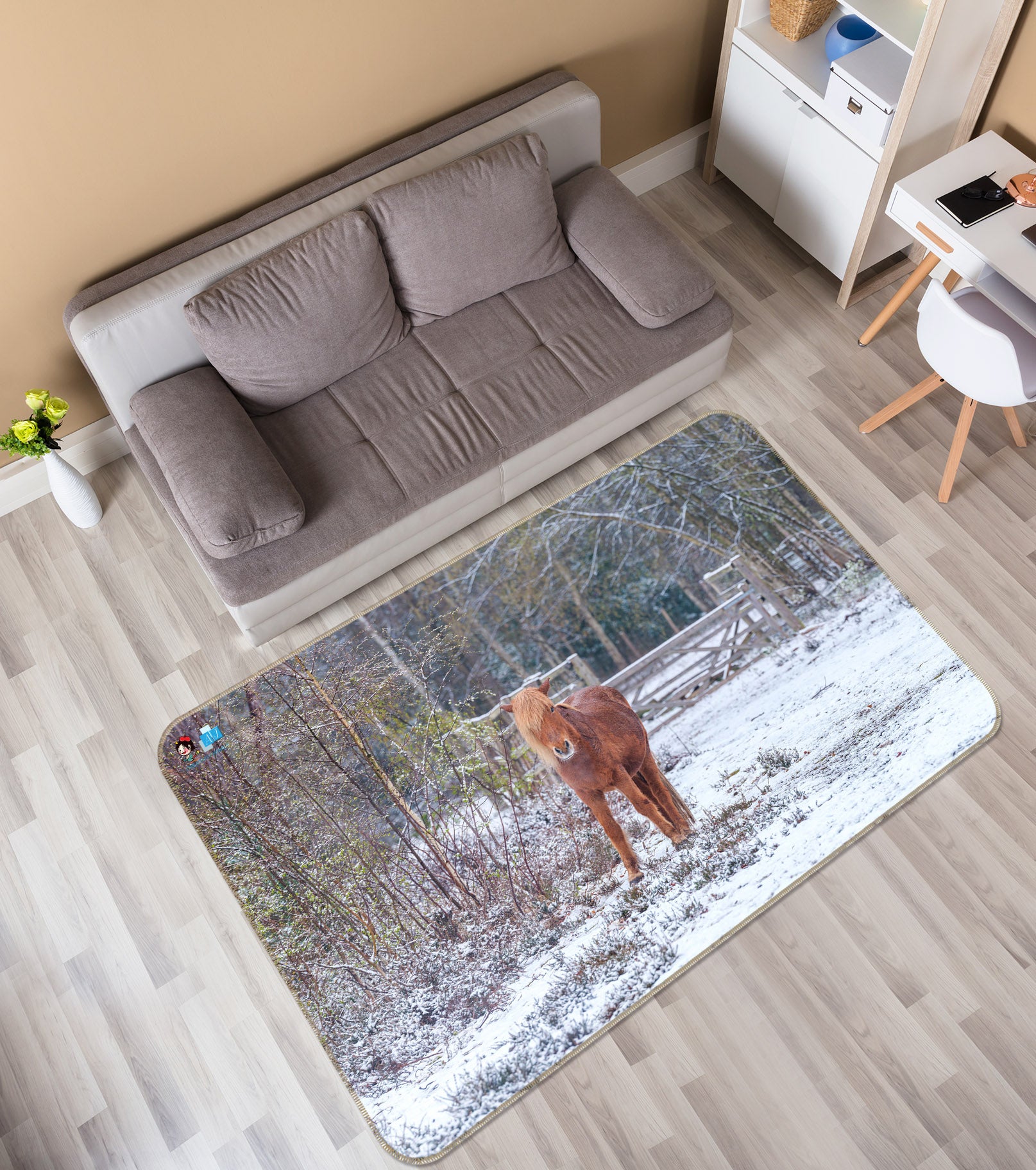 3D Snow Pony 6766 Assaf Frank Rug Non Slip Rug Mat