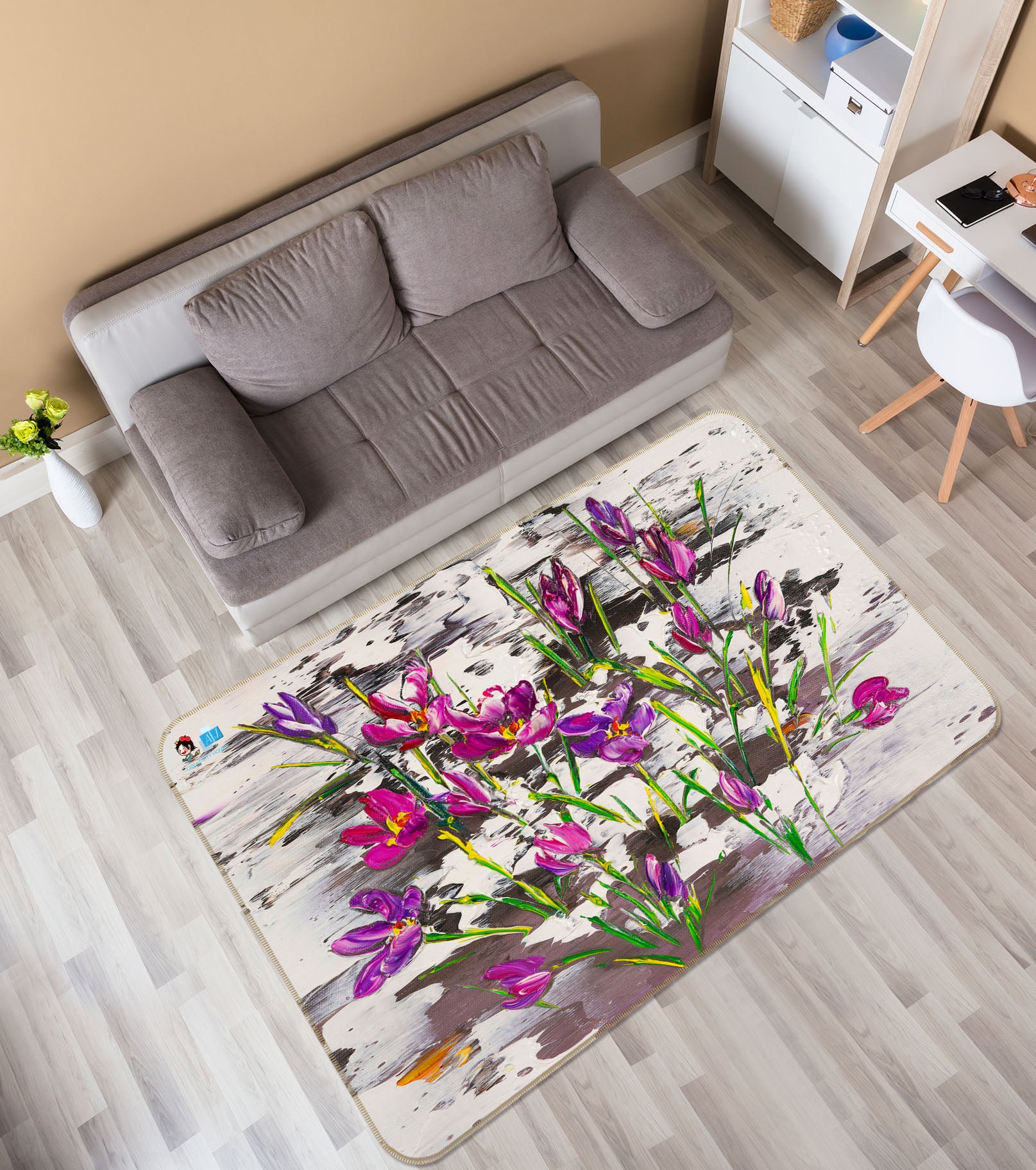 3D Purple Flower 1230 Skromova Marina Rug Non Slip Rug Mat