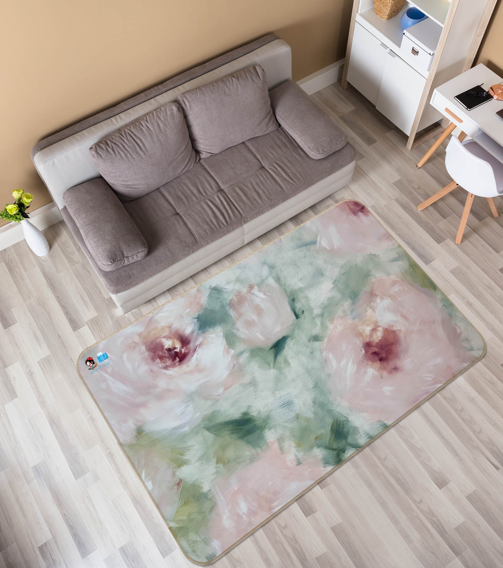 3D Pink Flower 3036 Skromova Marina Rug Non Slip Rug Mat