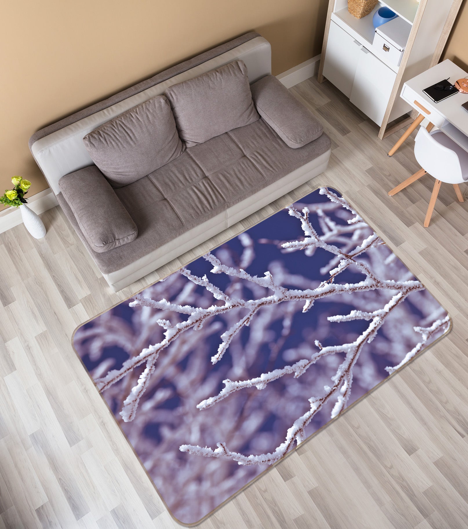 3D Snow Branches 83188 Assaf Frank Rug Non Slip Rug Mat