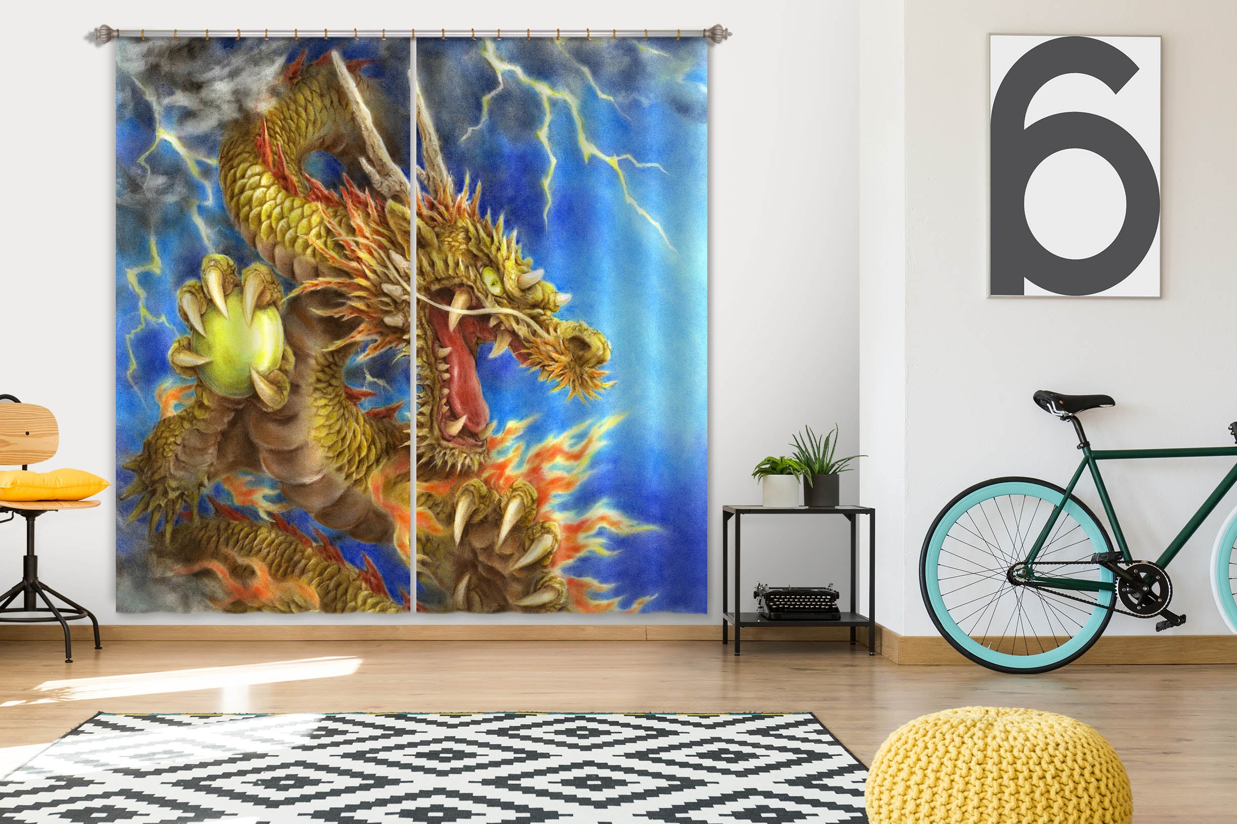 3D Dragon Cloud 9030 Kayomi Harai Curtain Curtains Drapes