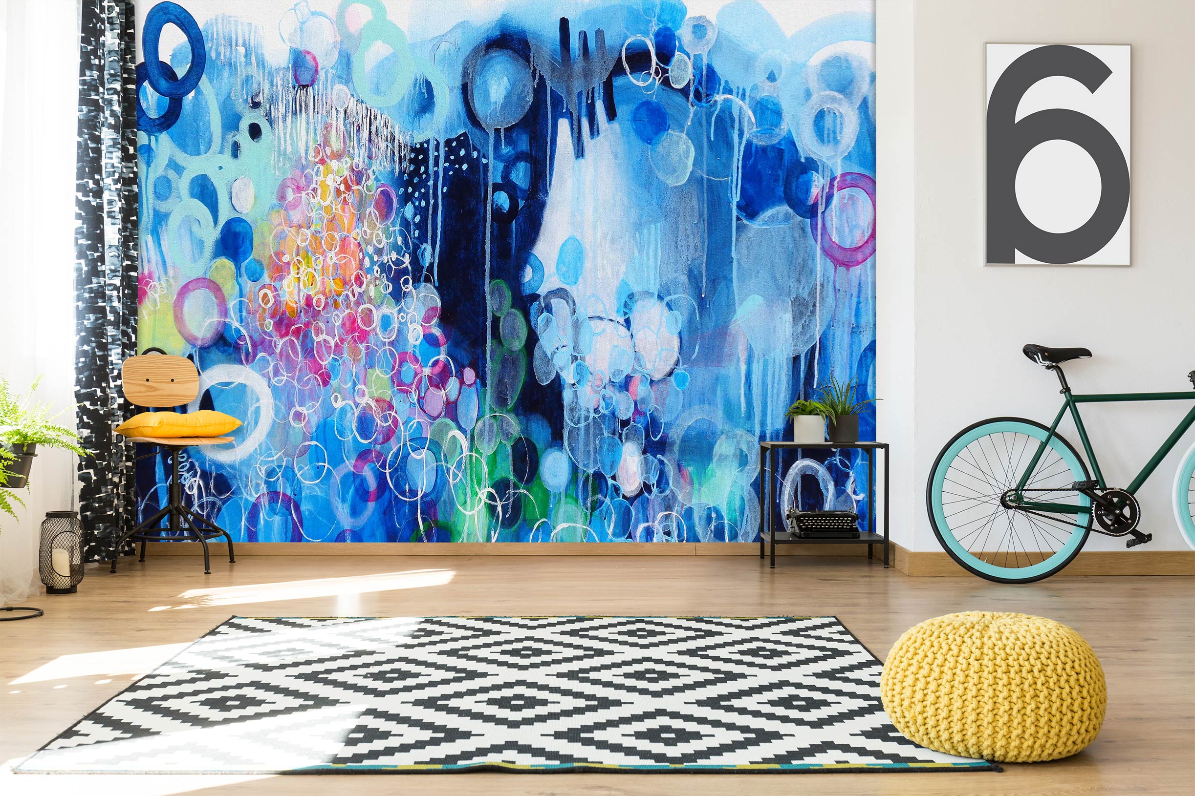 3D Blue Circle Pattern 12101 Misako Chida Wall Mural Wall Murals