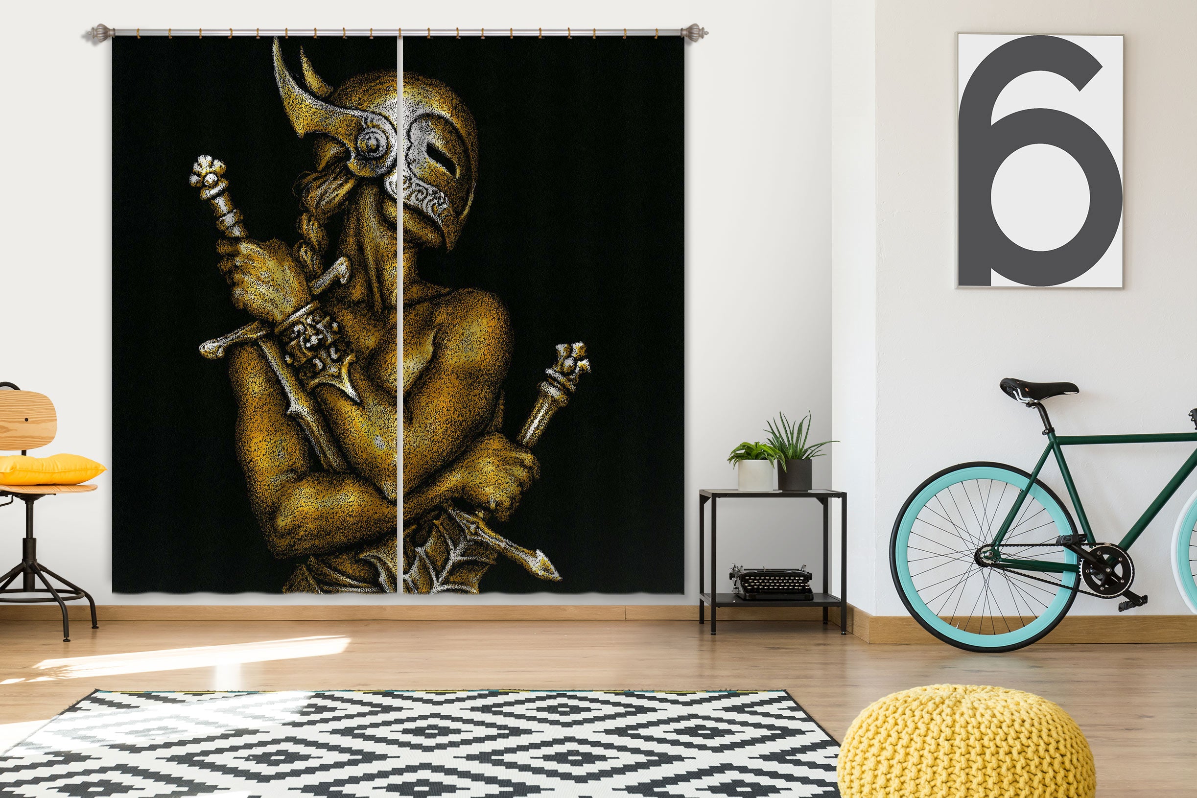 3D Sword Mask Man 7209 Ciruelo Curtain Curtains Drapes