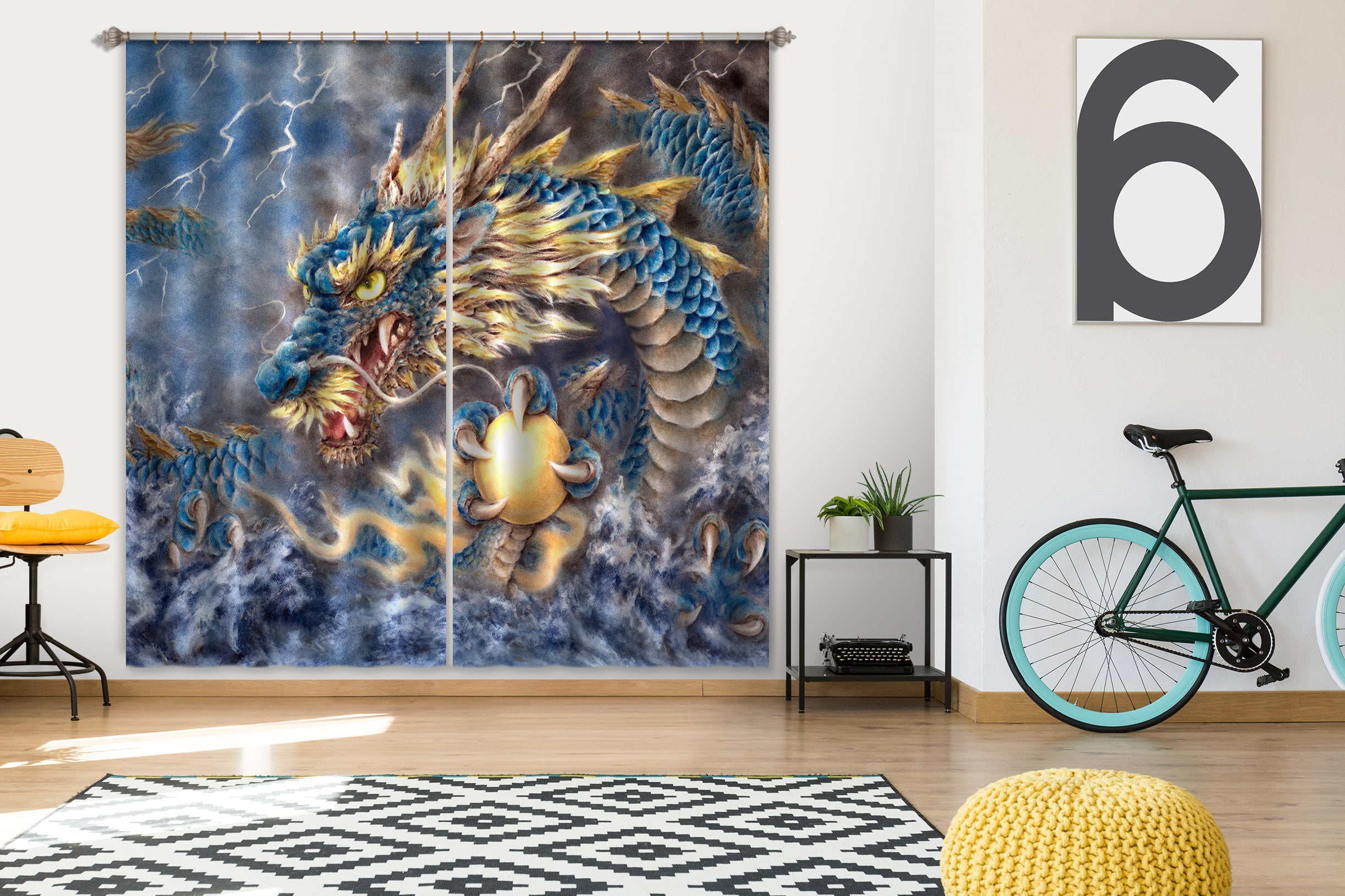 3D Blue Dragon 9021 Kayomi Harai Curtain Curtains Drapes