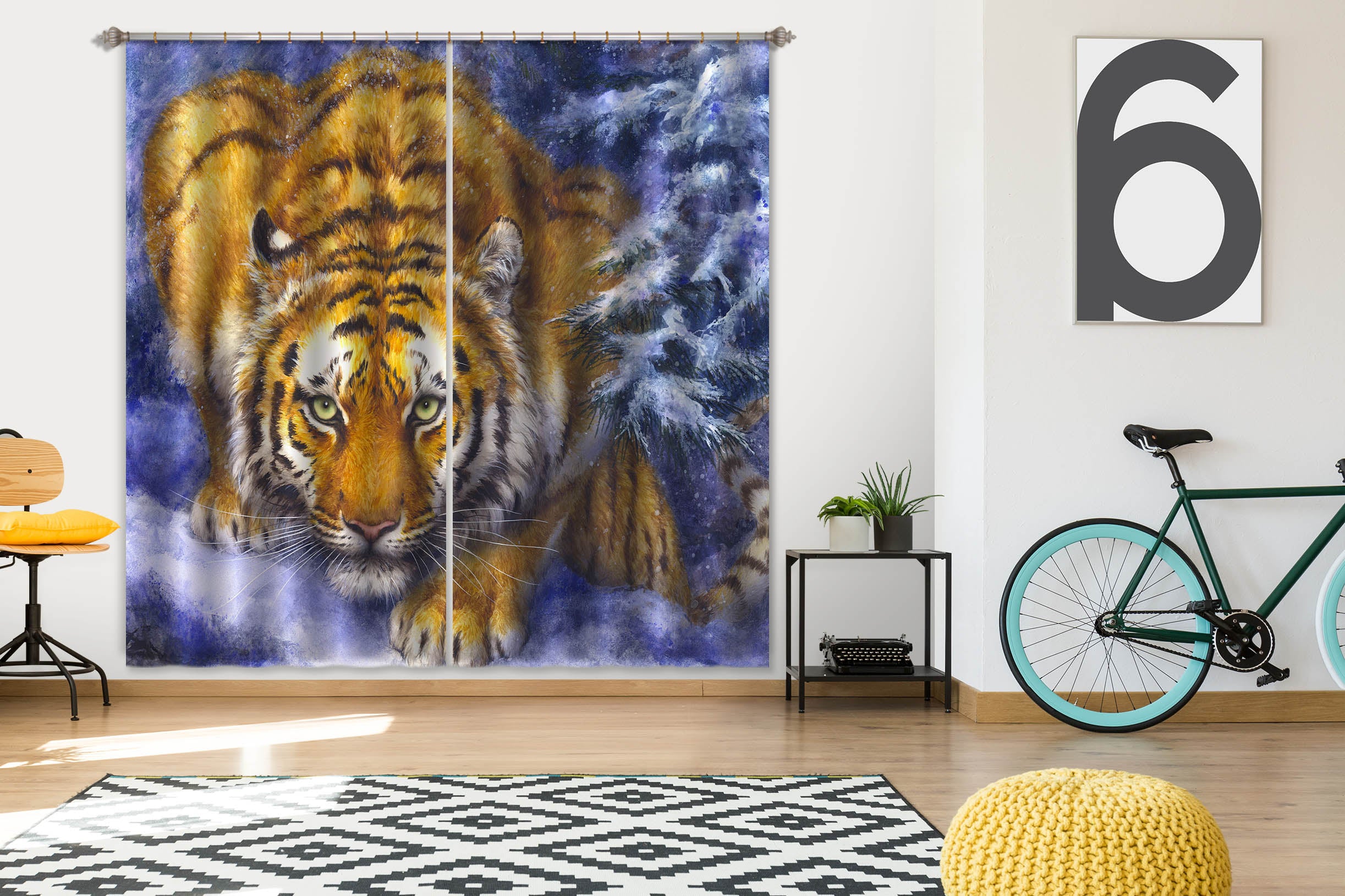 3D Hand Drawn Tiger 9097 Kayomi Harai Curtain Curtains Drapes