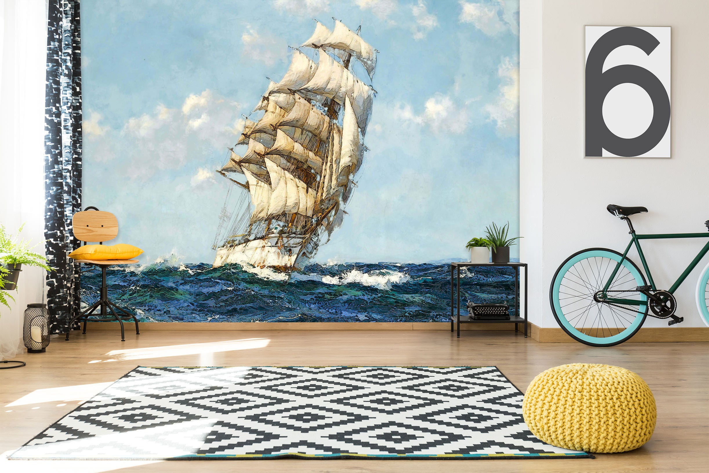 3D Sailing Sailboat 1399 Alius Herb Wall Mural Wall Murals