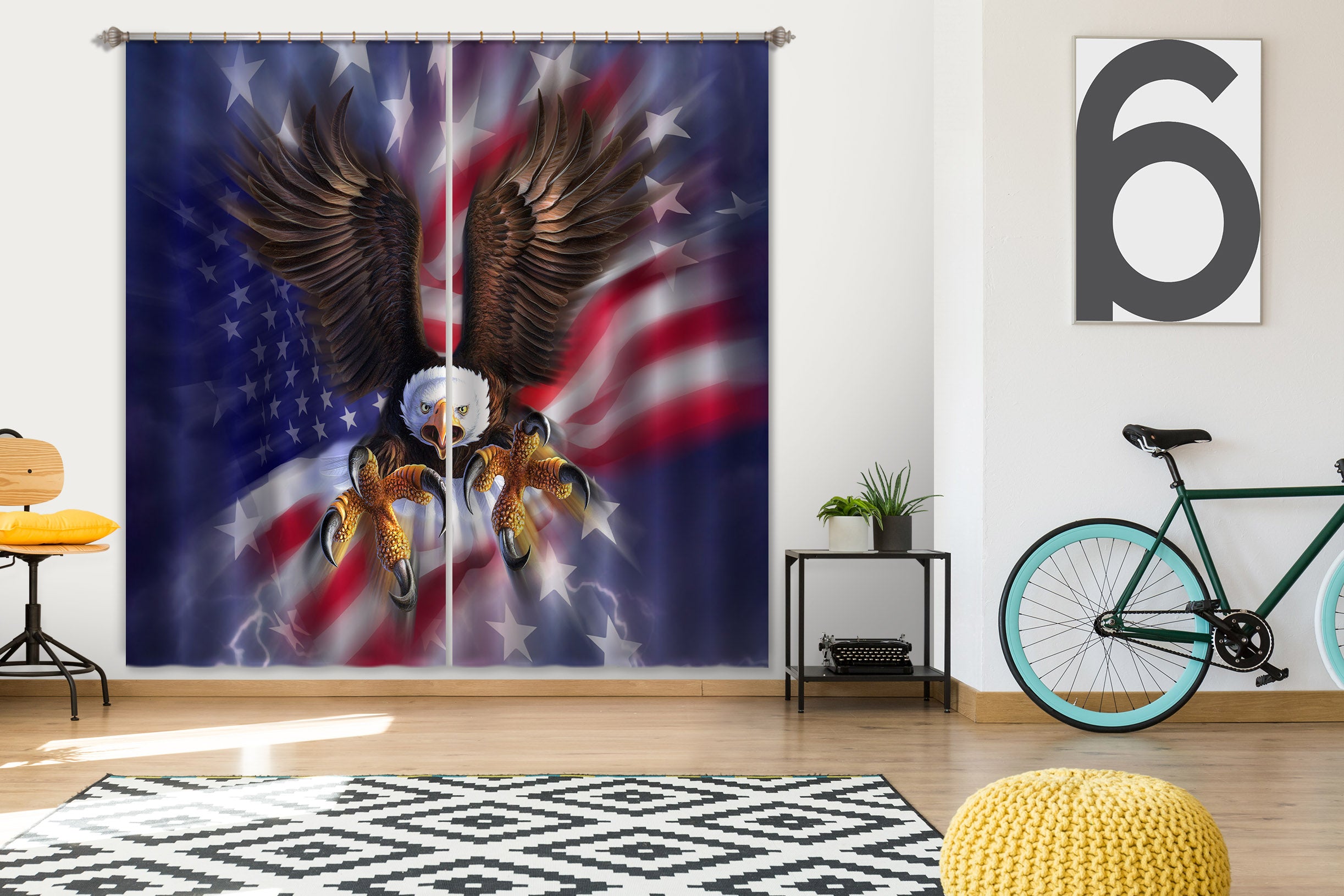 3D Patriotic Eagle 86061 Jerry LoFaro Curtain Curtains Drapes