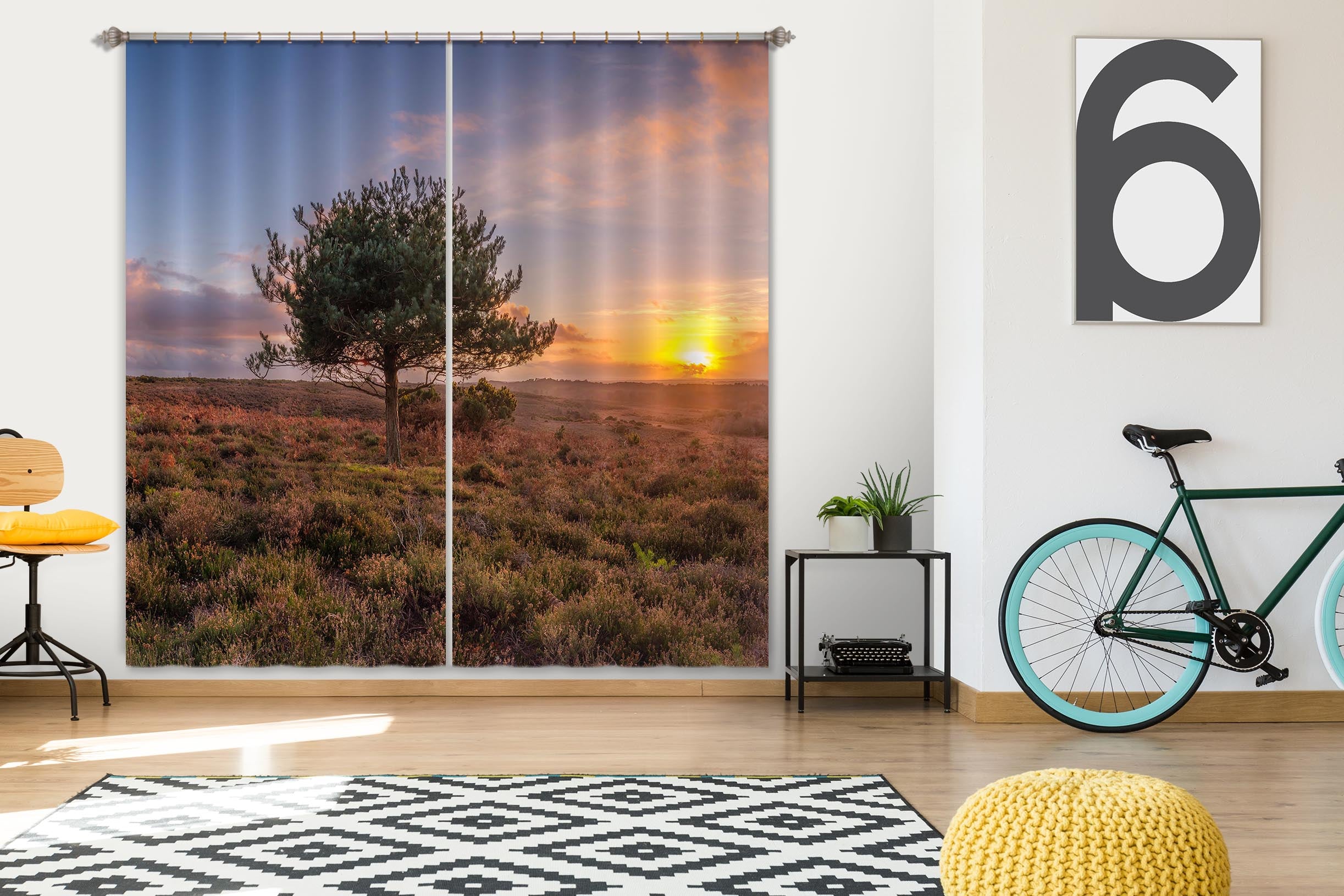 3D Sunset Grassland 6364 Assaf Frank Curtain Curtains Drapes