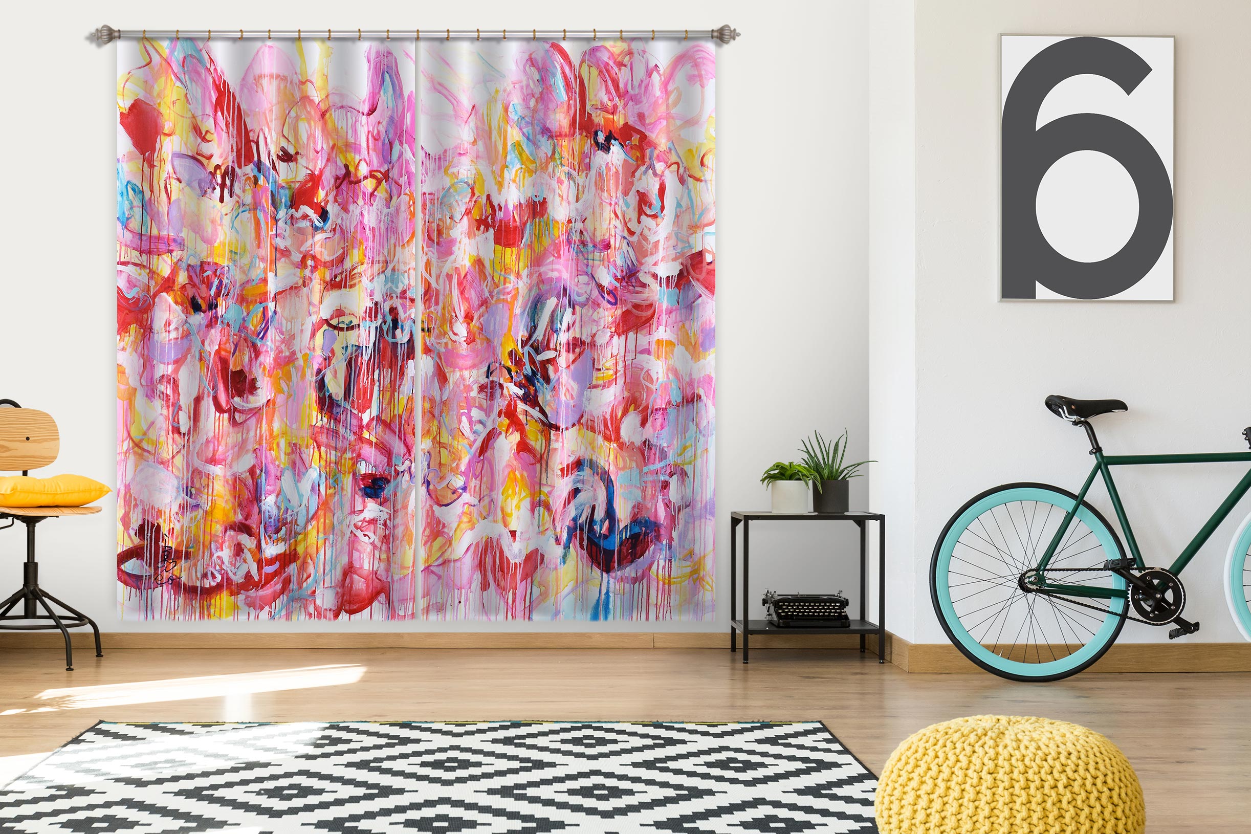 3D Pink Graffiti Art 2364 Misako Chida Curtain Curtains Drapes