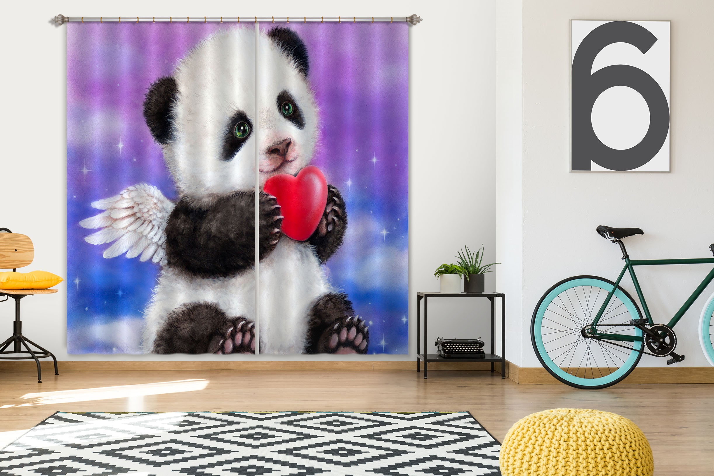 3D Love Panda Angel 9043 Kayomi Harai Curtain Curtains Drapes