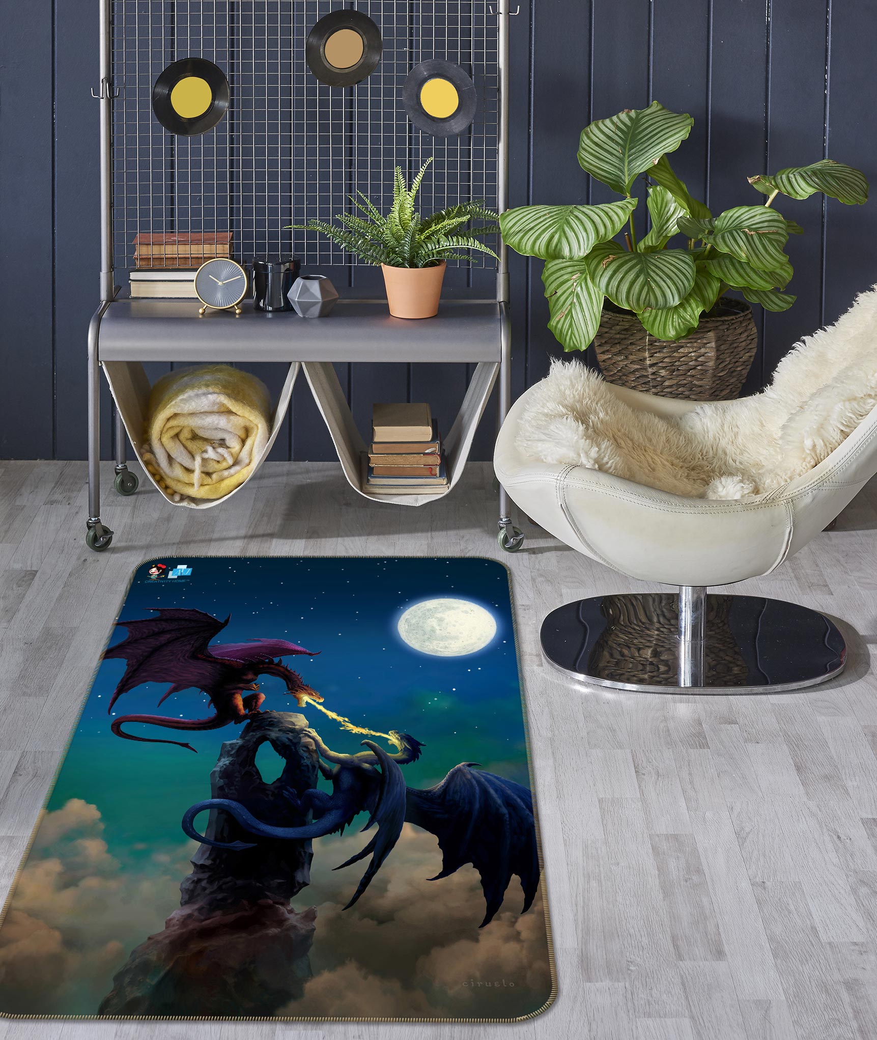 3D Night Two Dragons Moon Cloud 6046 Ciruelo Rug Non Slip Rug Mat