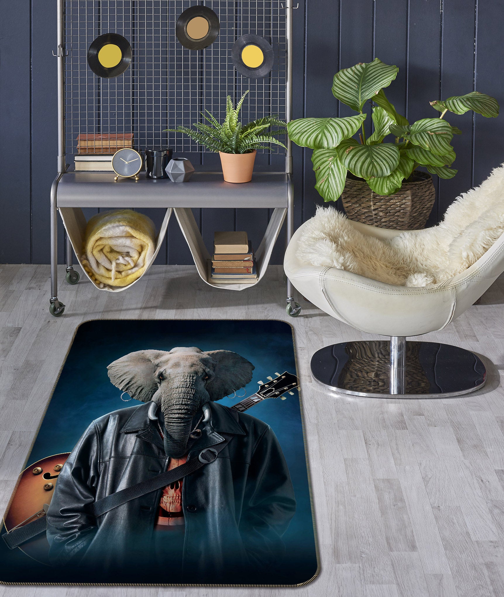 3D Elephant Guitarist 84223 Vincent Hie Rug Non Slip Rug Mat