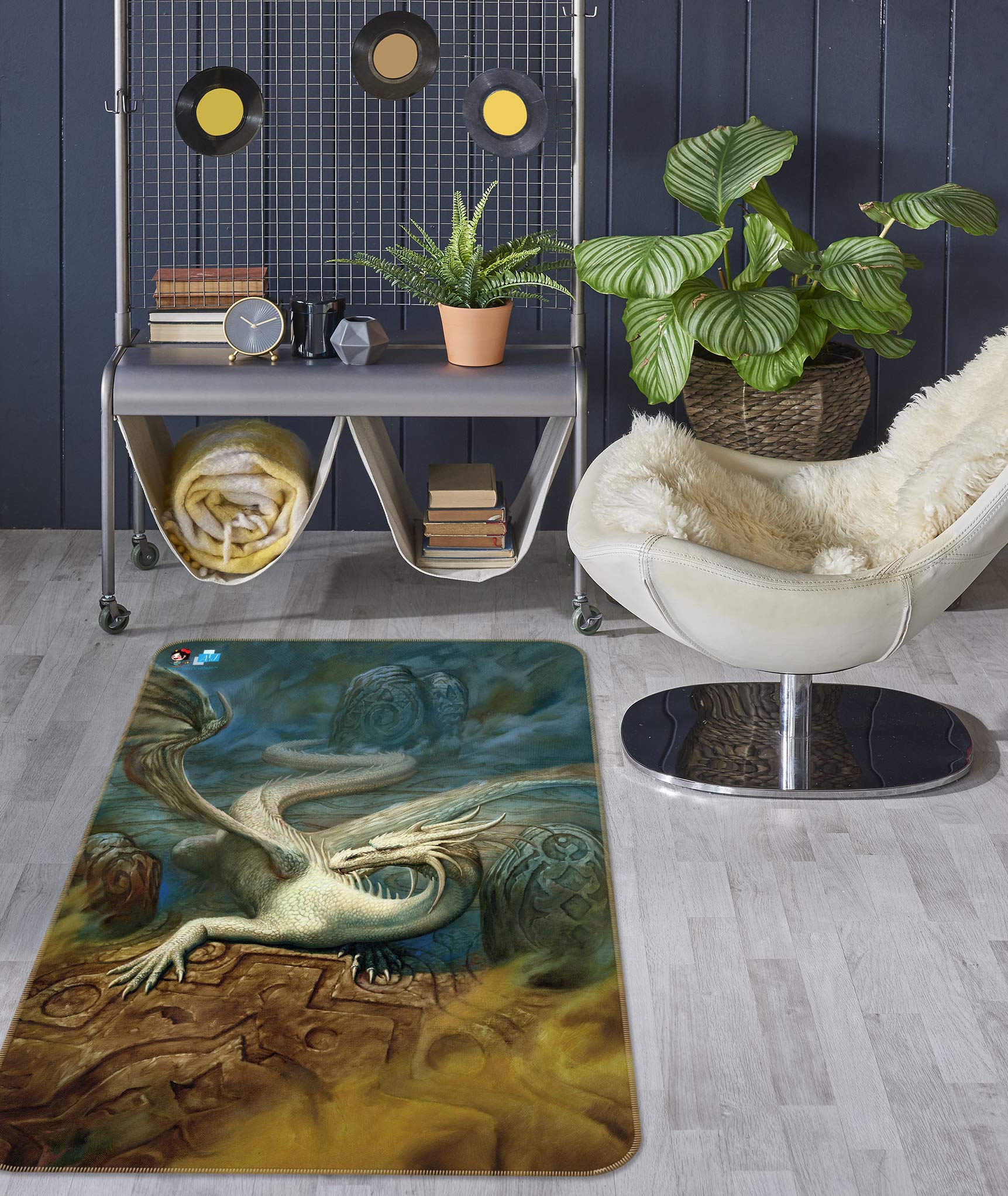 3D White Dragon 6033 Ciruelo Rug Non Slip Rug Mat