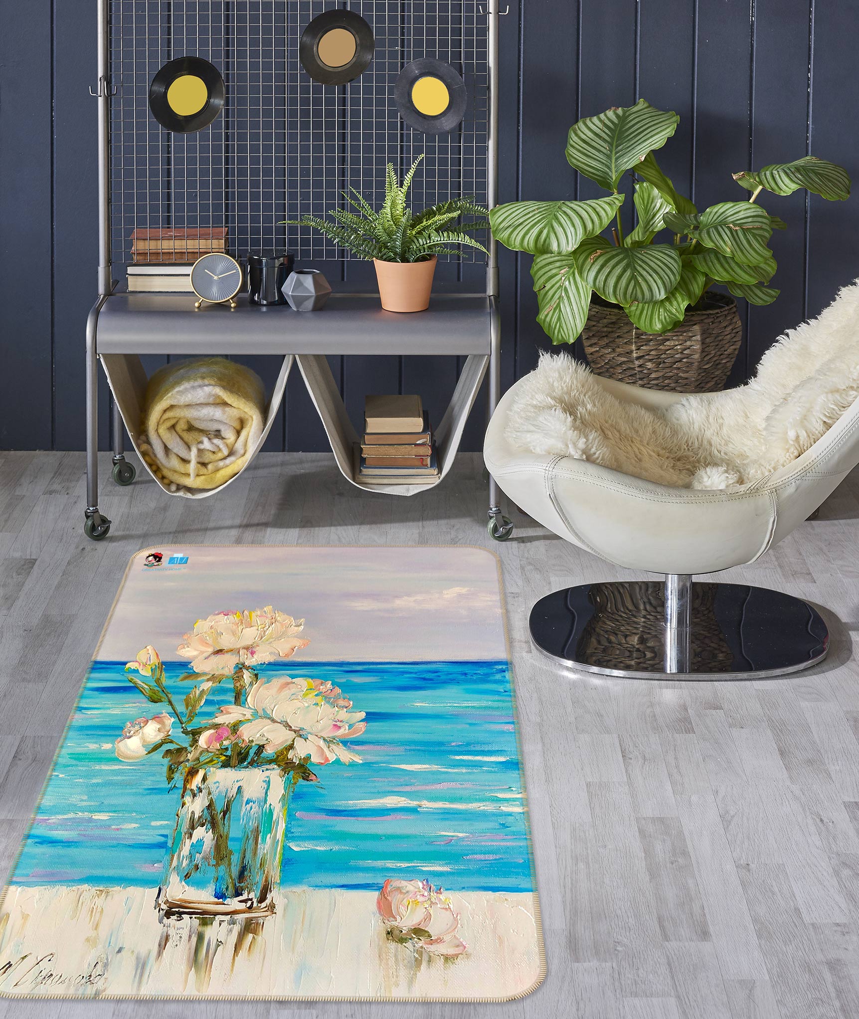 3D Blue Ocean Flower 1182 Skromova Marina Rug Non Slip Rug Mat