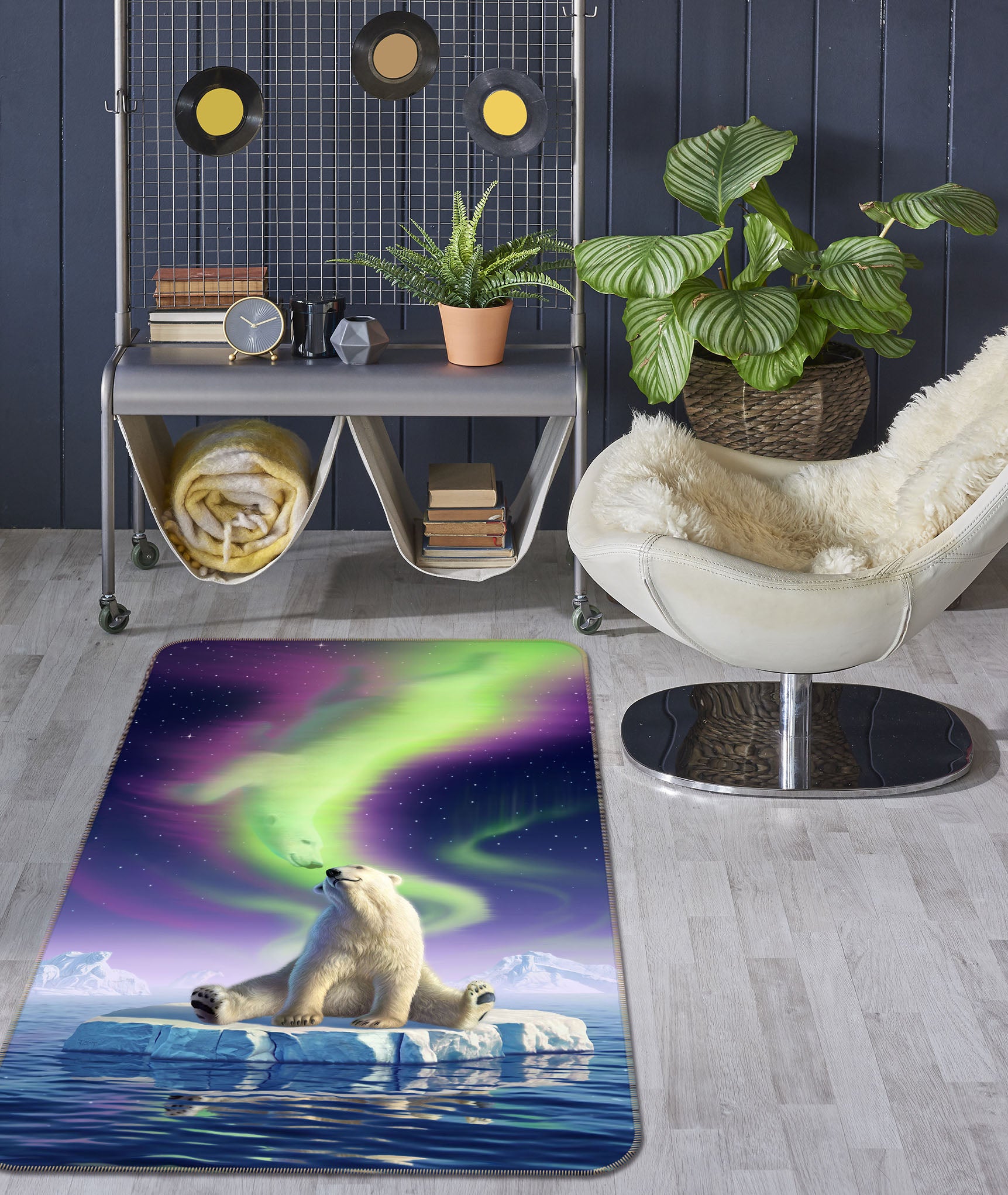 3D Polar Bear Aurora 83086 Jerry LoFaro Rug Non Slip Rug Mat