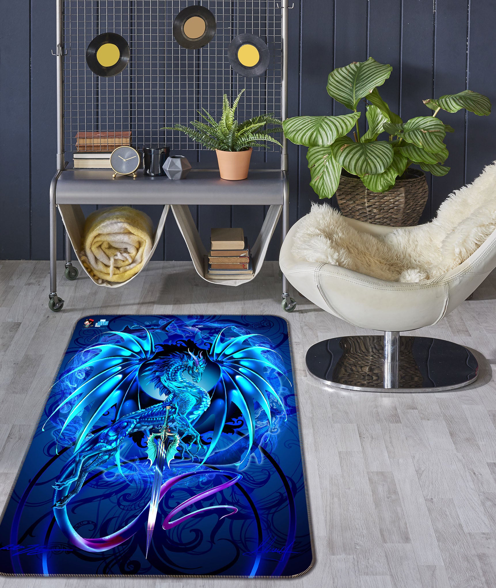 3D Blue Dragon 8240 Ruth Thompson Rug Non Slip Rug Mat