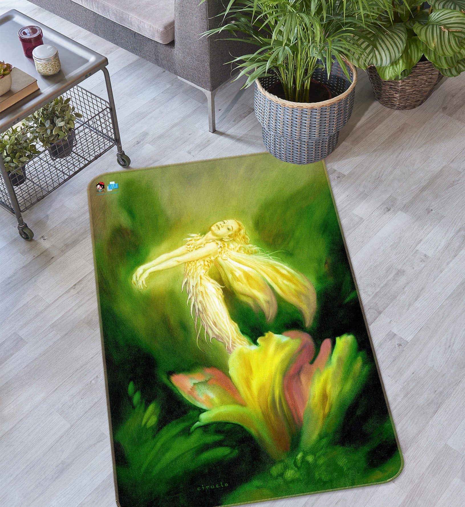 3D Flower Elf 6035 Ciruelo Rug Non Slip Rug Mat