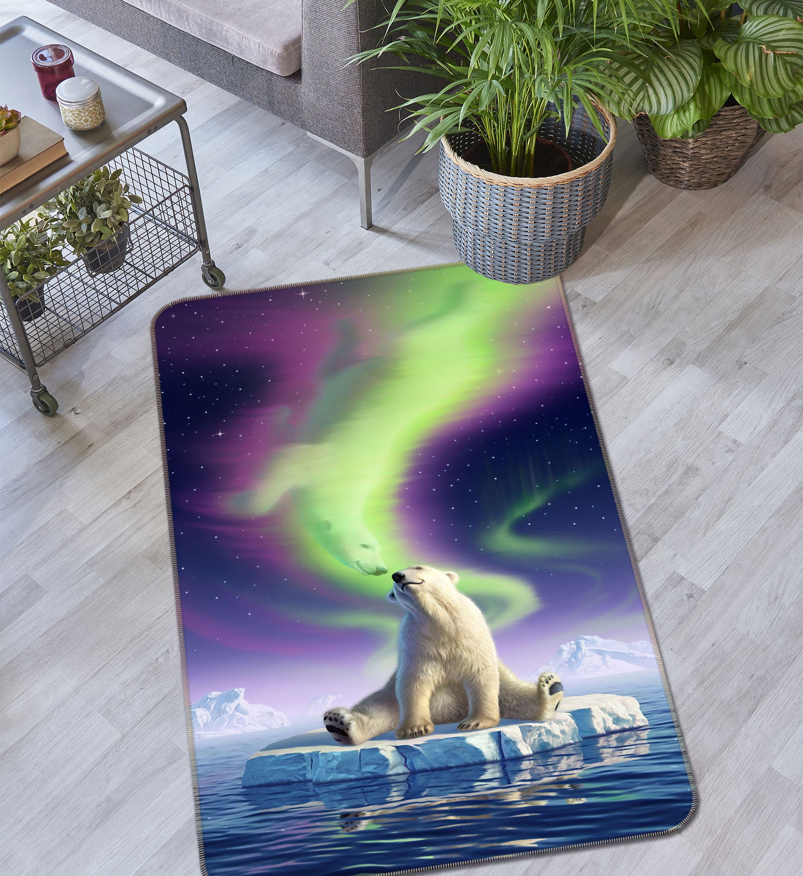 3D Polar Bear Aurora 83086 Jerry LoFaro Rug Non Slip Rug Mat