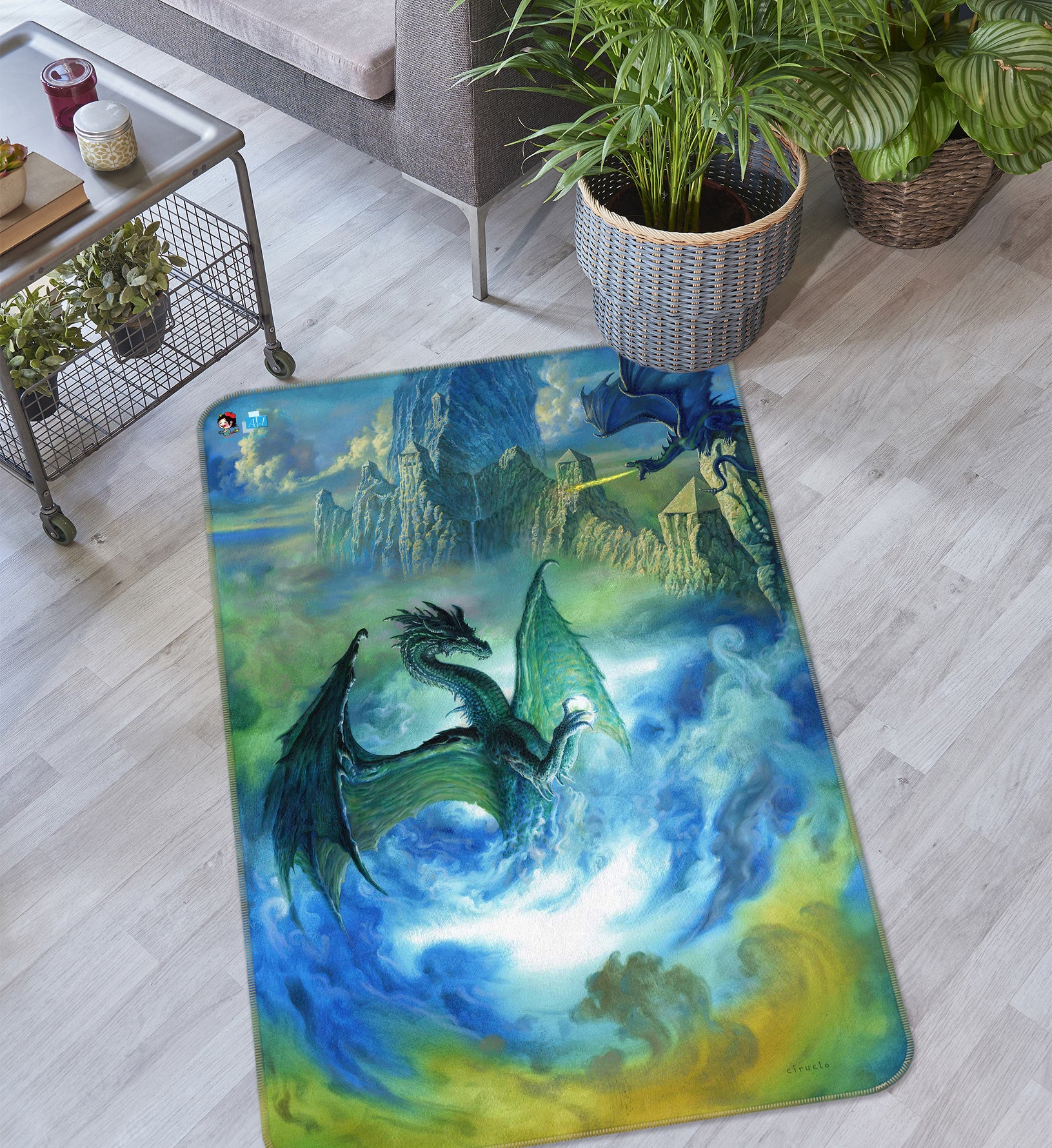 3D Blue Cloud Mist Dragon 6045 Ciruelo Rug Non Slip Rug Mat