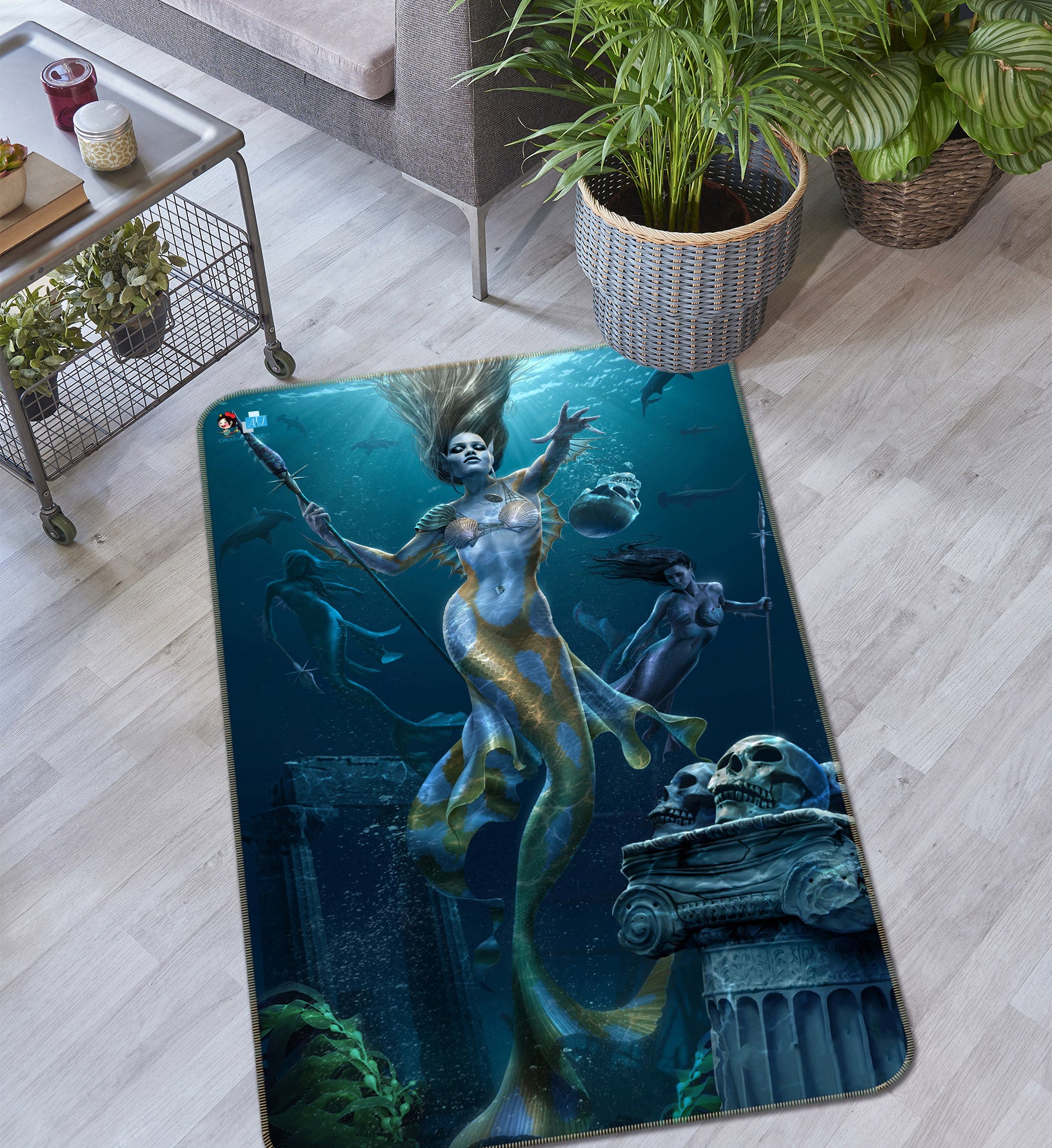 3D Mermaid 4141 Tom Wood Rug Non Slip Rug Mat