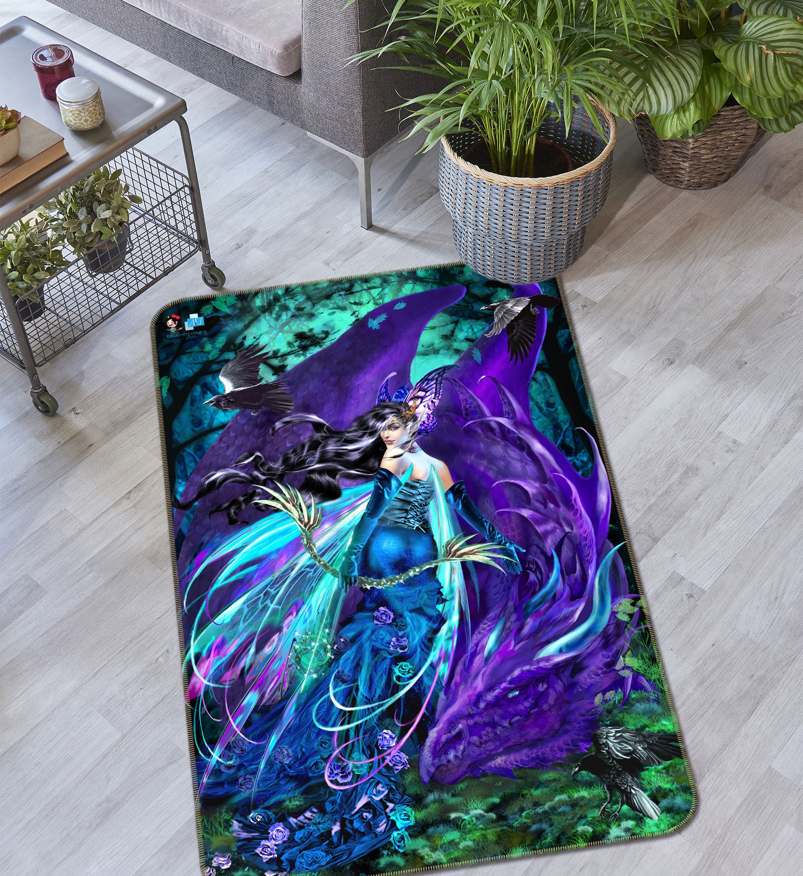 3D Purple Dragon Girl 8249 Ruth Thompson Rug Non Slip Rug Mat