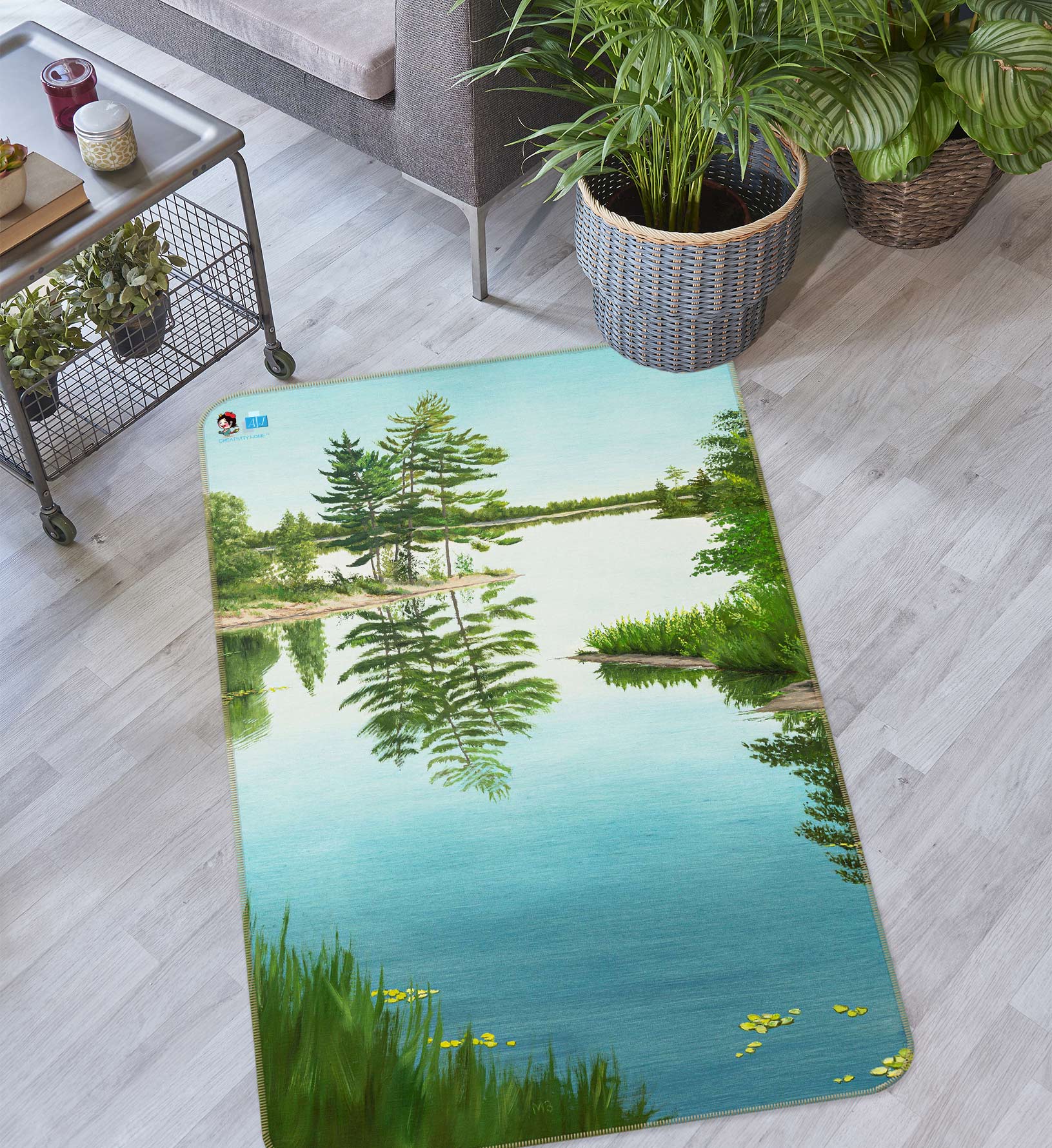 3D Lake Trees 18100 Marina Zotova Rug Non Slip Rug Mat