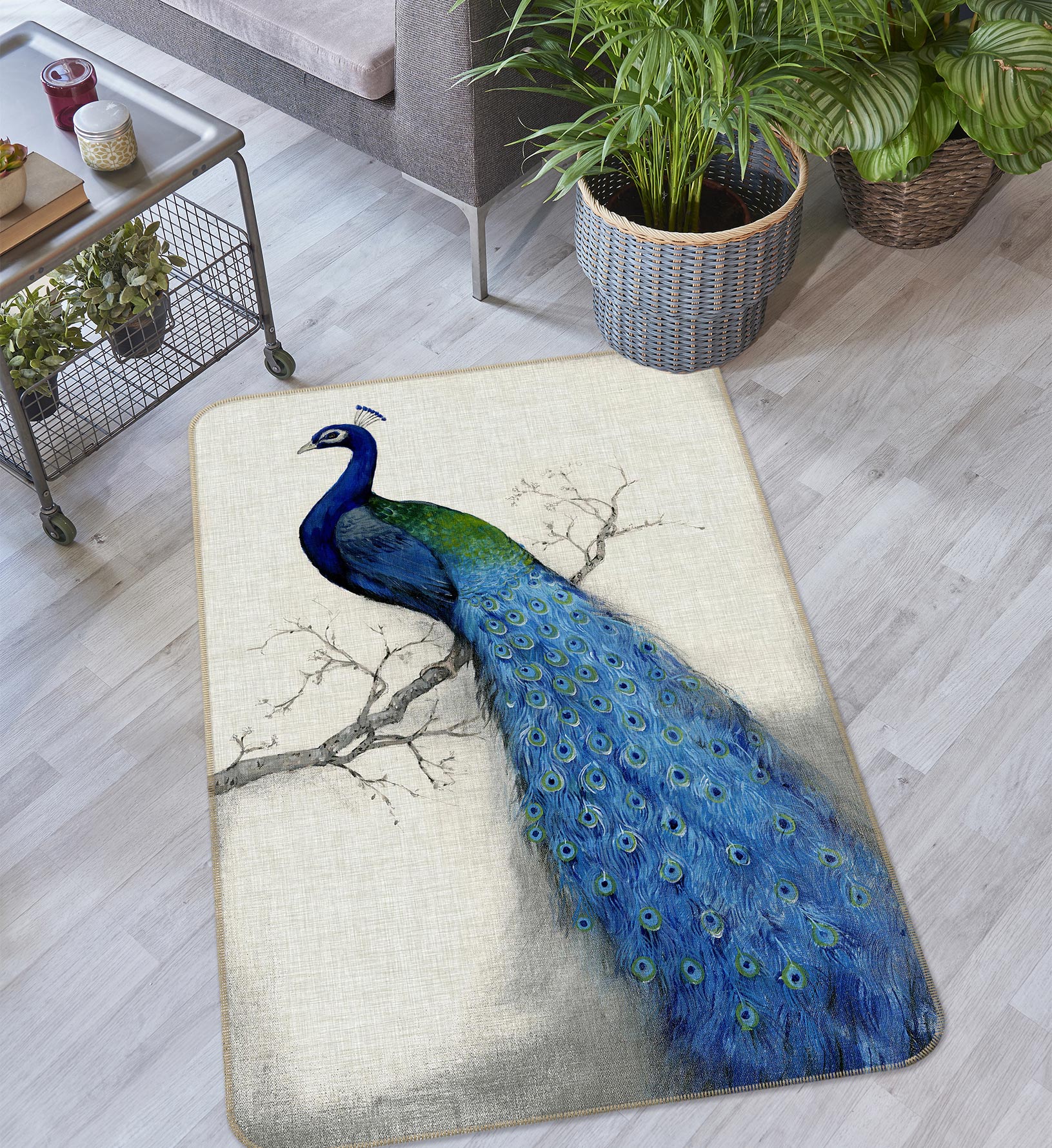 3D Blue Peacock 76107 Non Slip Rug Mat