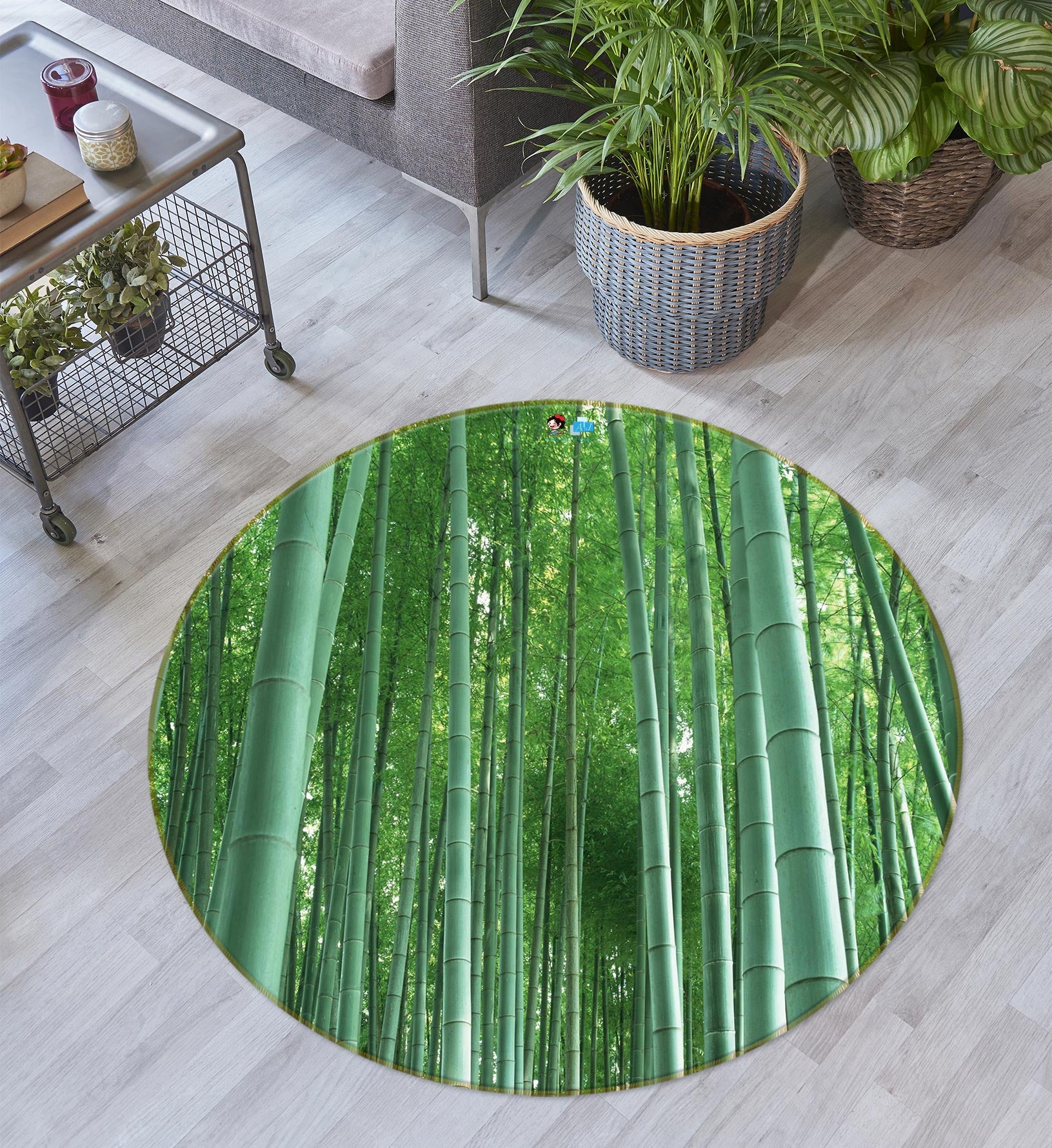 3D Bamboo Forest 73012 Round Non Slip Rug Mat