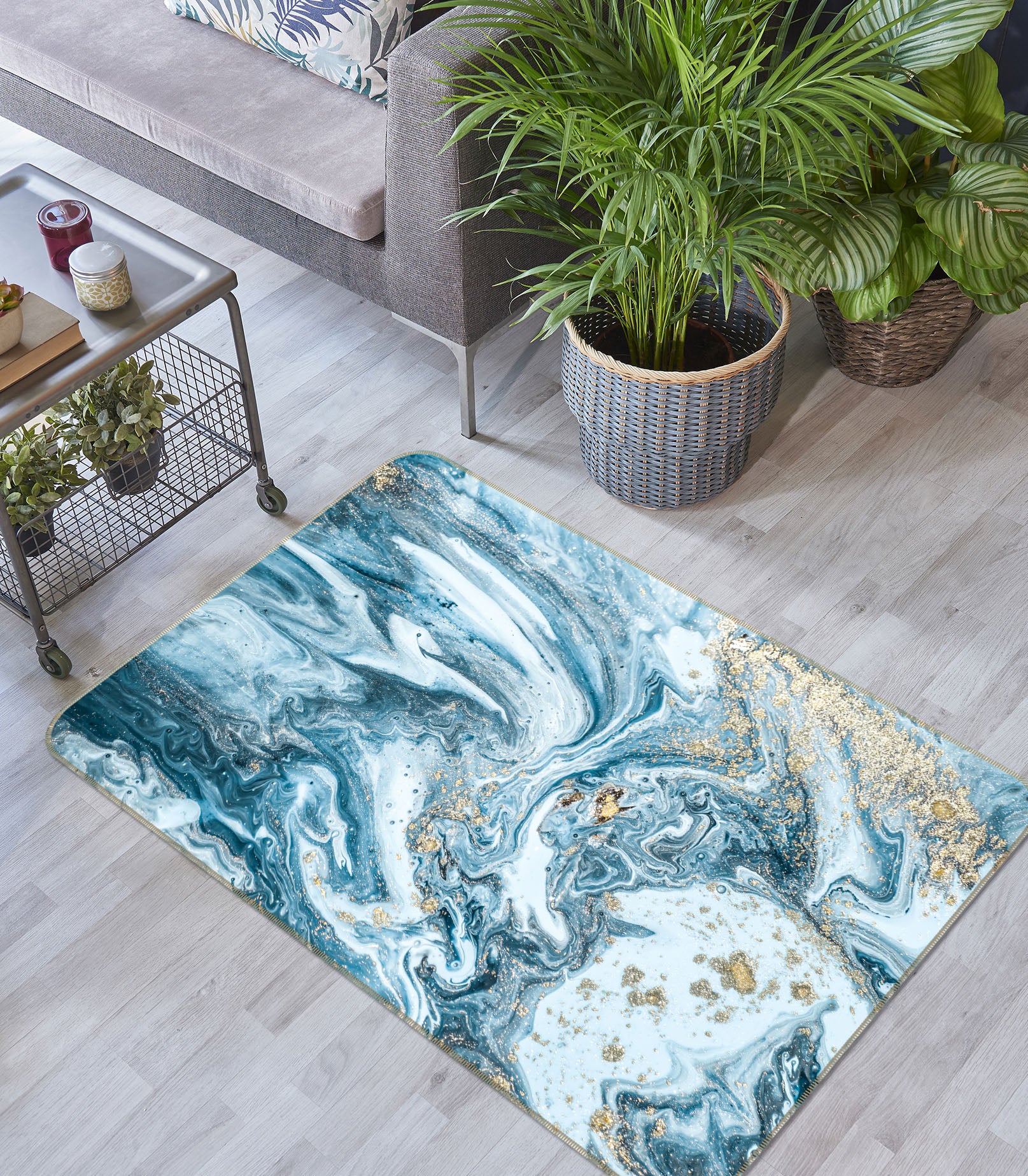 3D Blue Marbling 25210 Non Slip Rug Mat