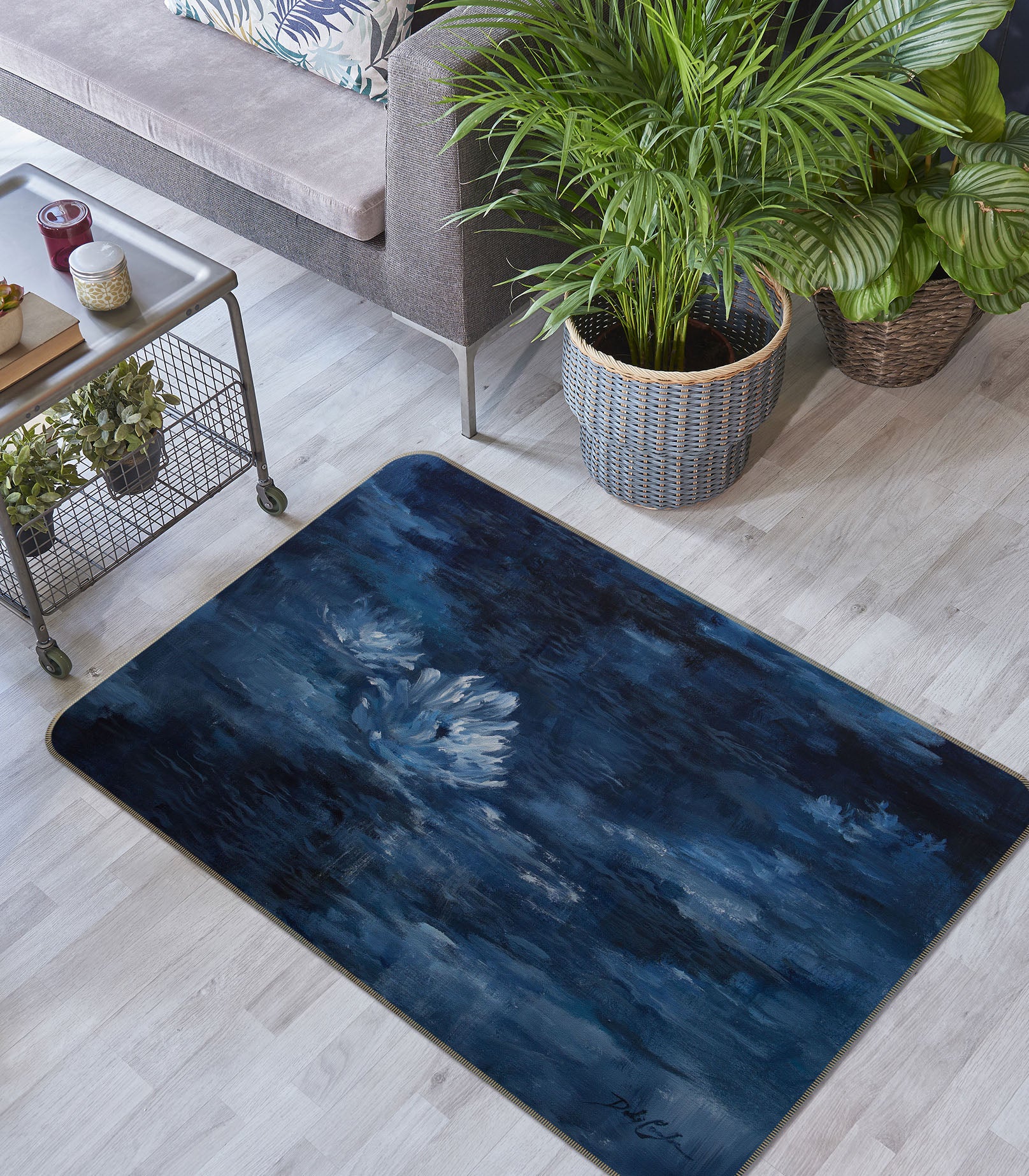 3D Moonlight Lillies 1153 Debi Coules Rug Non Slip Rug Mat