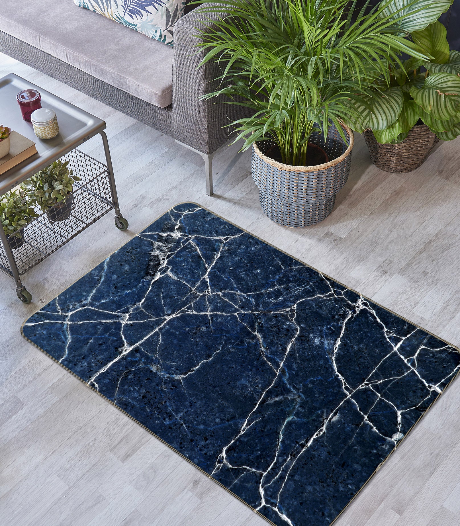 3D Dark Blue Marble Pattern 25219 Non Slip Rug Mat