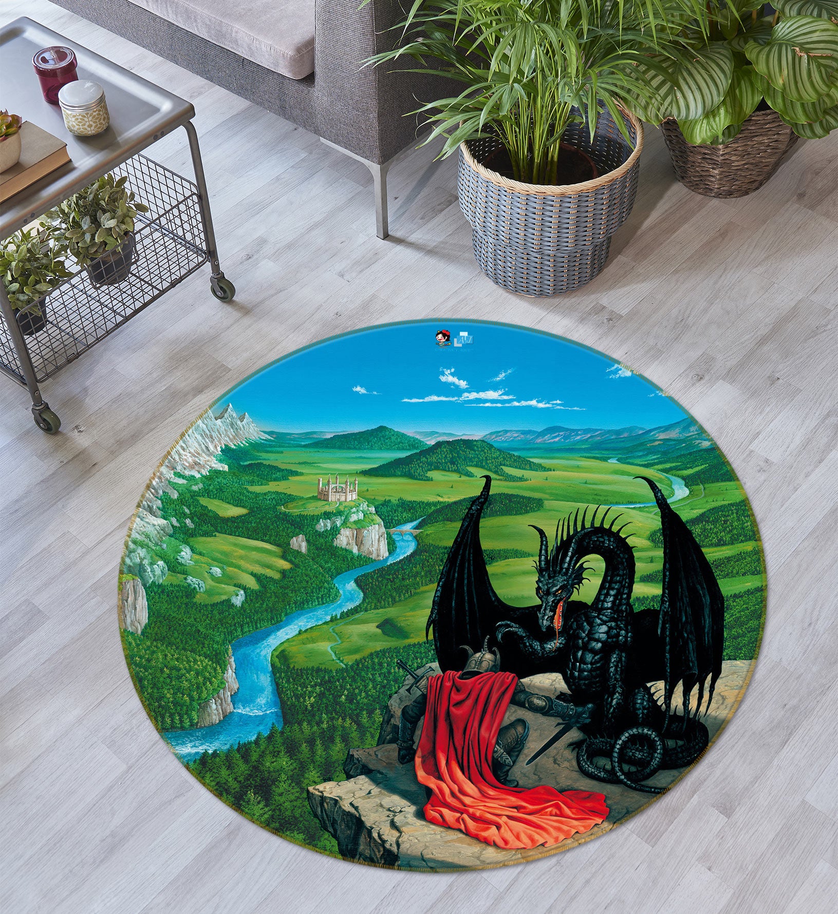 3D River Grassland Dragon Soldier 6075 Ciruelo Rug Round Non Slip Rug Mat