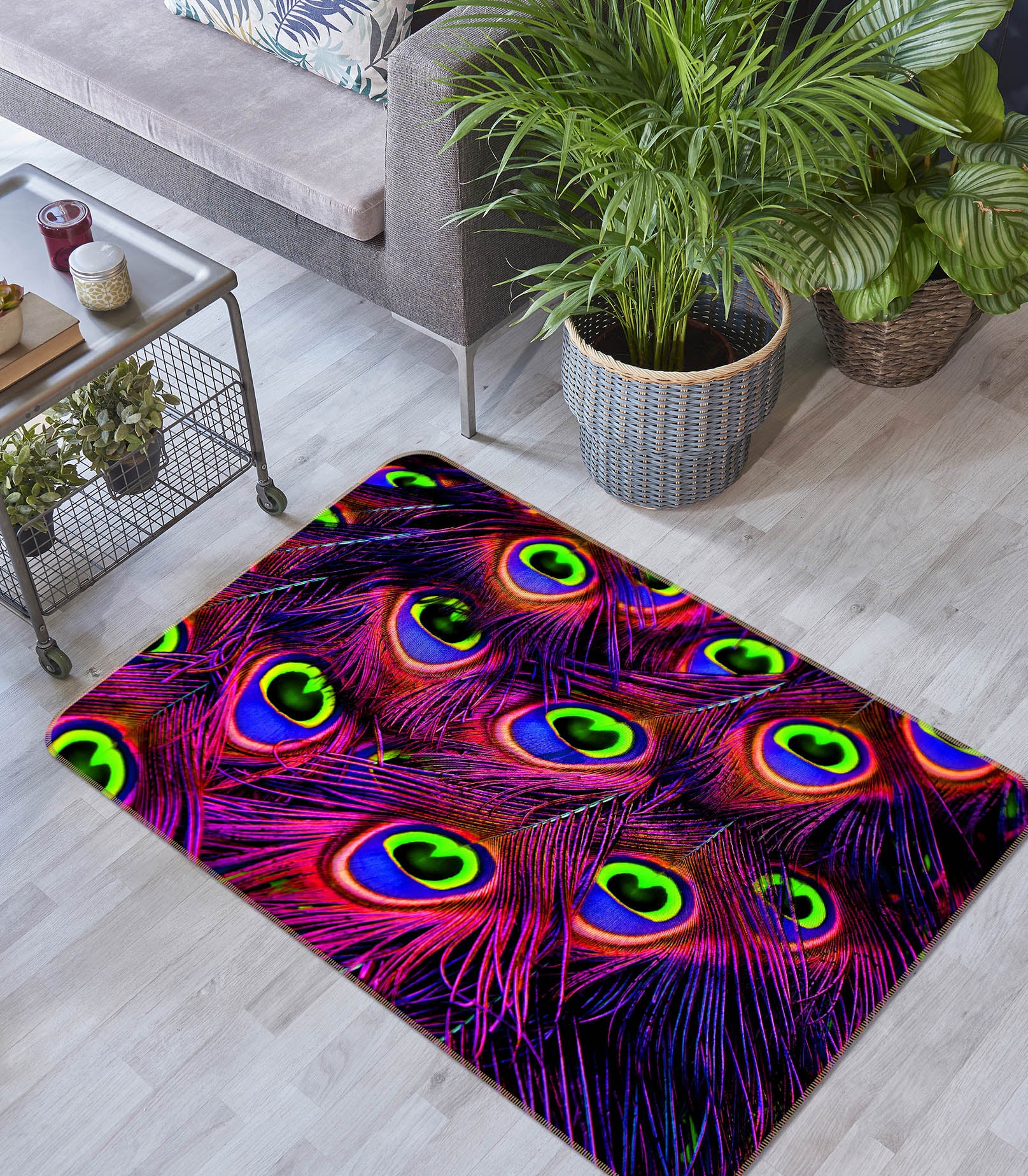 3D Purple Peacock Feather 68210 Animal Non Slip Rug Mat