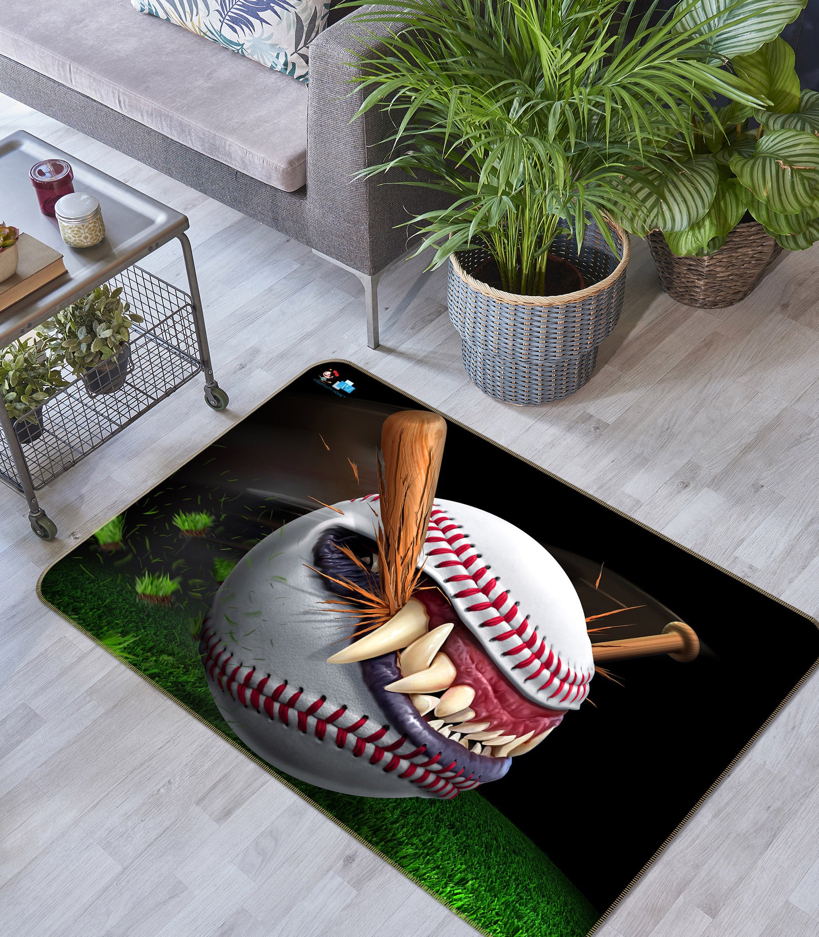 3D Baseball Teeth 4101 Tom Wood Rug Non Slip Rug Mat