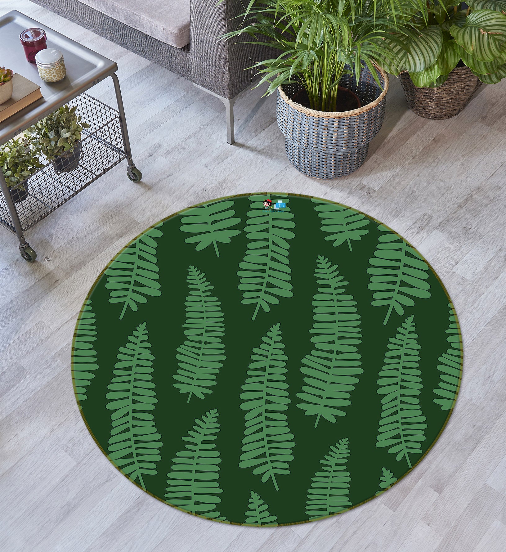 3D Leaves 10538 Kashmira Jayaprakash Rug Round Non Slip Rug Mat