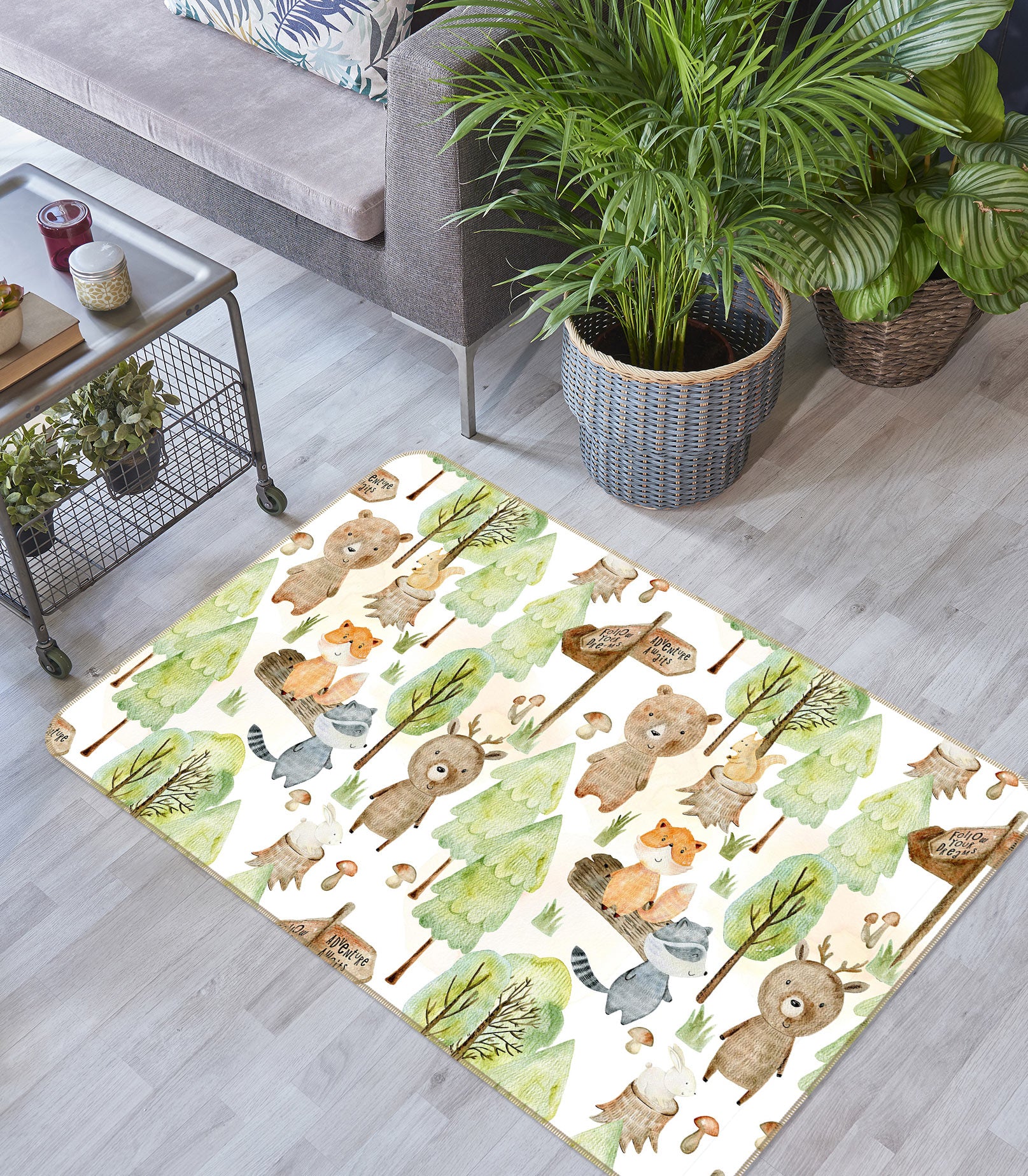 3D Fox Bear Tree 040 Uta Naumann Rug Non Slip Rug Mat